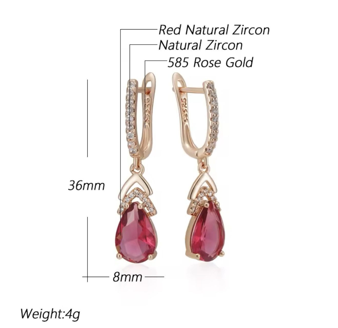 Other Red Zirconia 585 Rose Gold Dangle Earrings Size ONE SIZE - 2 Thumbnail