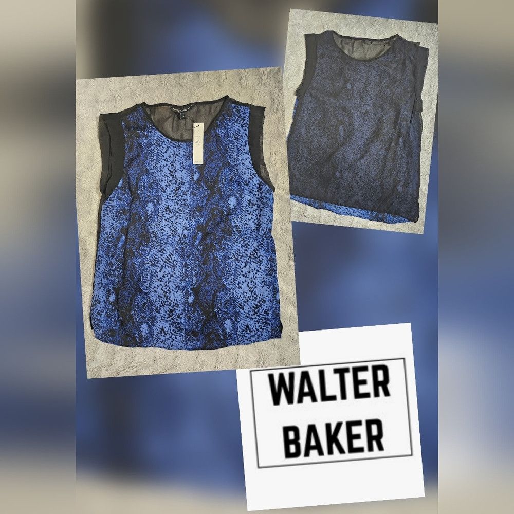 Walter Steiger NEW W118 Walter Baker Snake Print Blue Blouse Small Size S / US 4 / IT 40 - 1 Thumbnail