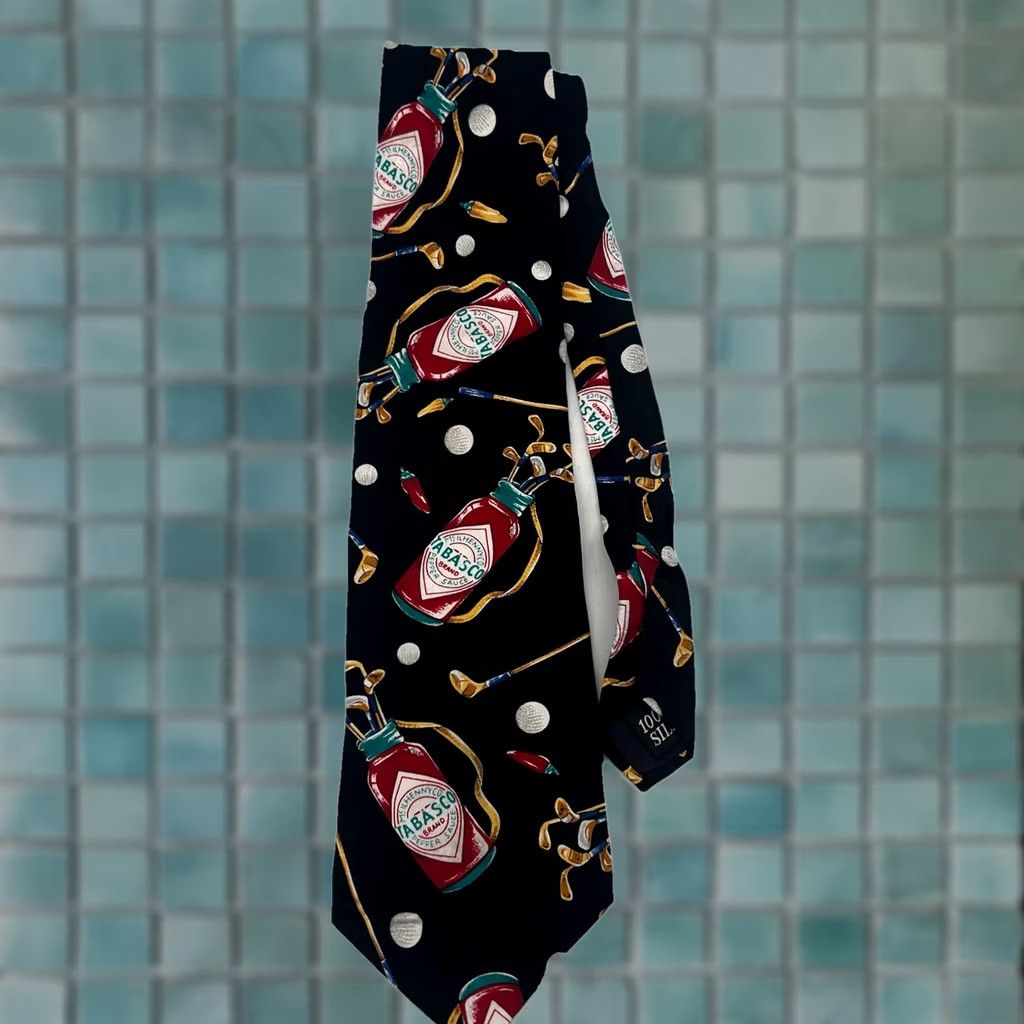 J Brand Tabasco Geometric Silk Tie - Multicolor, Golf Theme, 57-60" Classic Length, Logo Accents, Men Size ONE SIZE - 1 Thumbnail