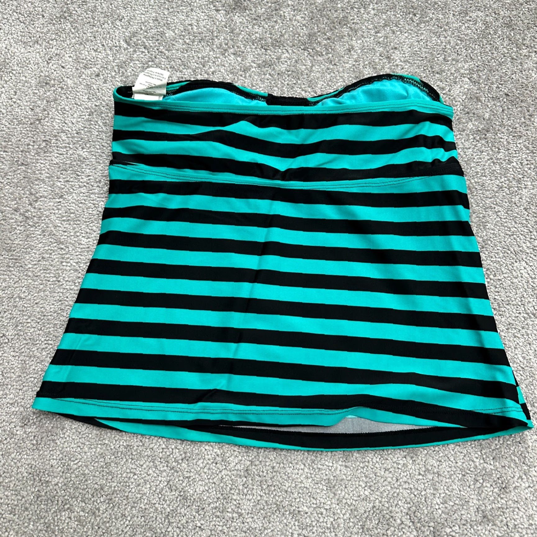 Vintage Island Escape Tankini Top Womens 6 Black Green Striped Padded Strapless Bandeau Swimsuit Size M / US 6-8 / IT 42-44 - 2 Thumbnail