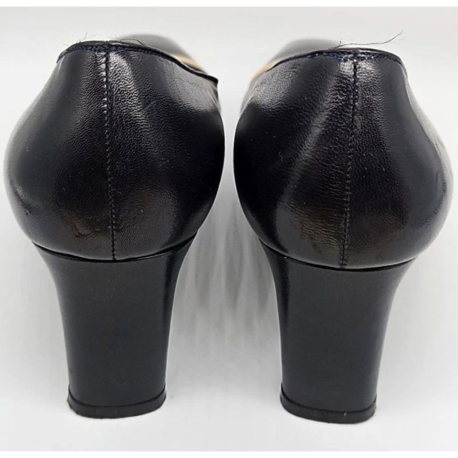 St. John St John Italy Dark Navy Leather Cap Toe Pumps Gold Accent Square Toe 8.5 Womens Shoes Size US 9 / IT 39 - 5 Thumbnail
