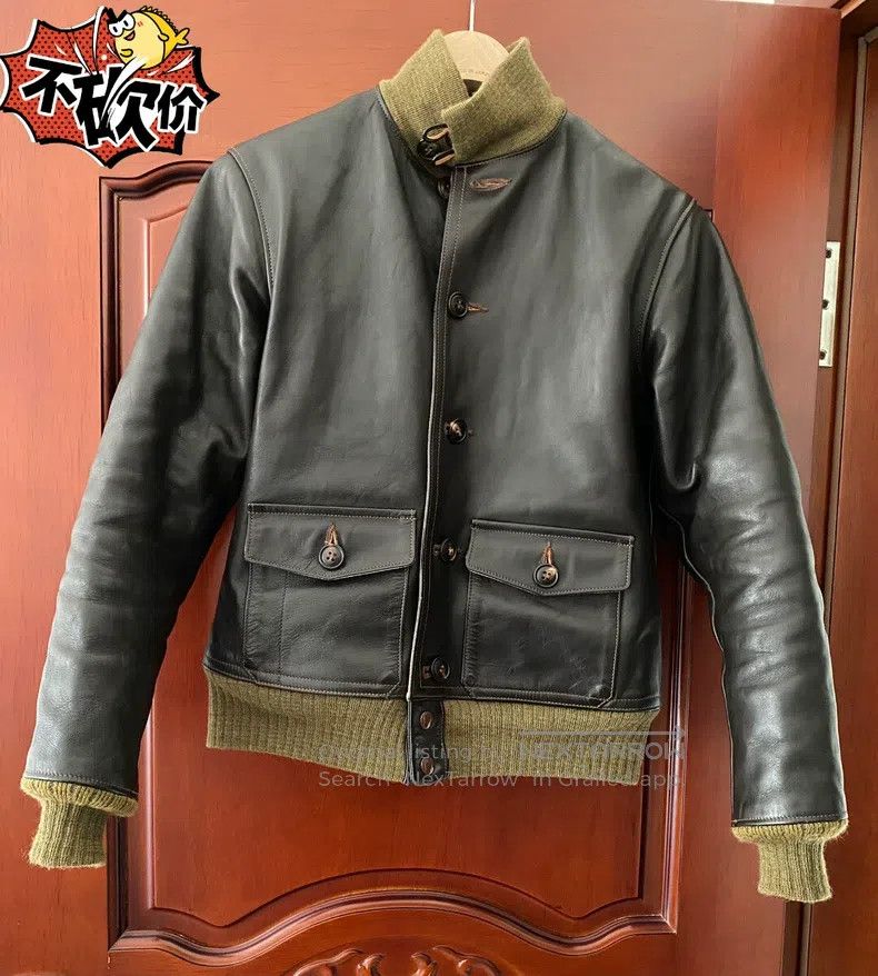 The Real McCoy's The Real McCoys Green threaded leather jacket Size US XXS / EU 40 - 1 Thumbnail