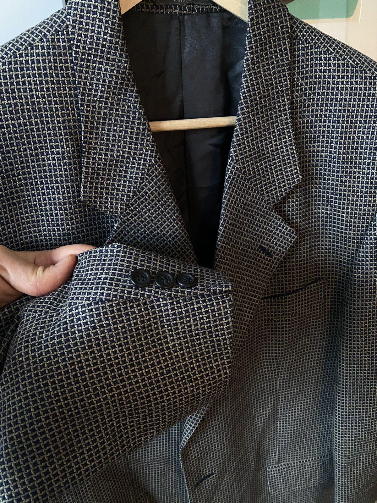 Holt Renfrew Holt Renfrew 100% Silk VTG Blazer Suit Jacket Blue/Tan 42R Size 42R - 5 Thumbnail