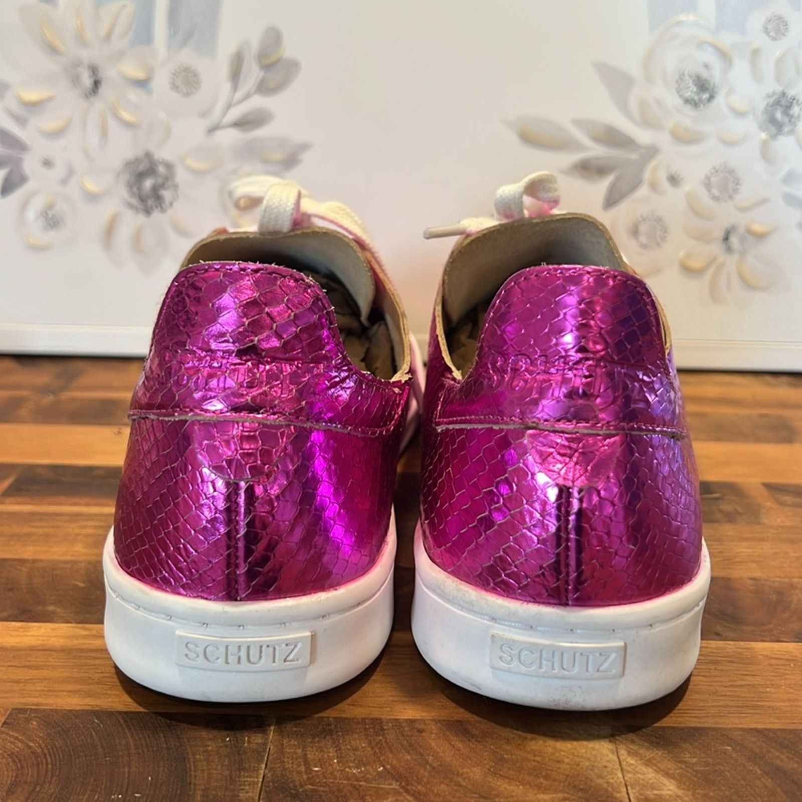 SCHUTZ Schultz Ofelia Metallic Pink Leather Casual Lace-up Sneakers Size US 9.5 / IT 39.5 - 5 Thumbnail