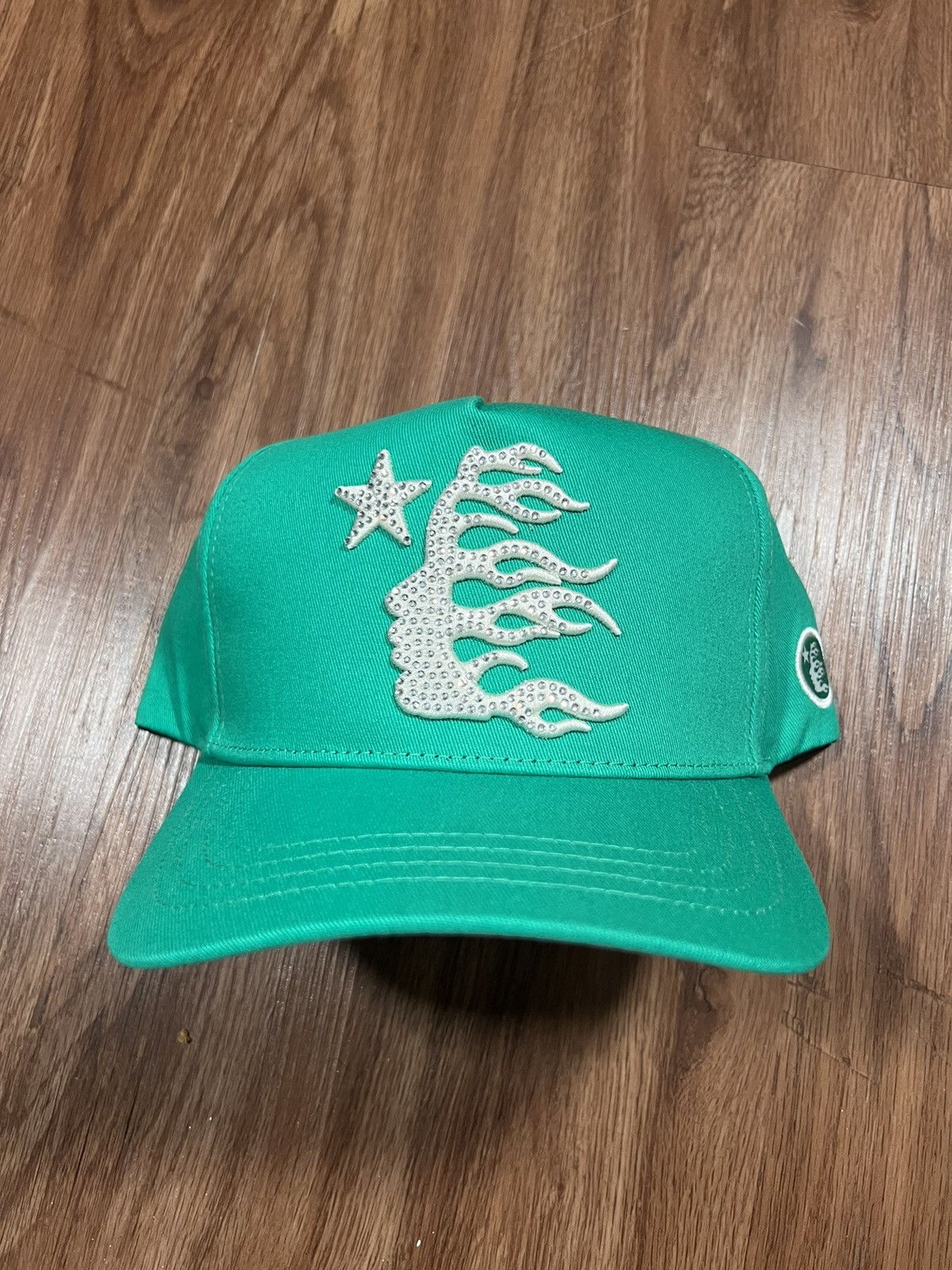 image of Hellstar Green Snapback Rhinestone Logo, Men's