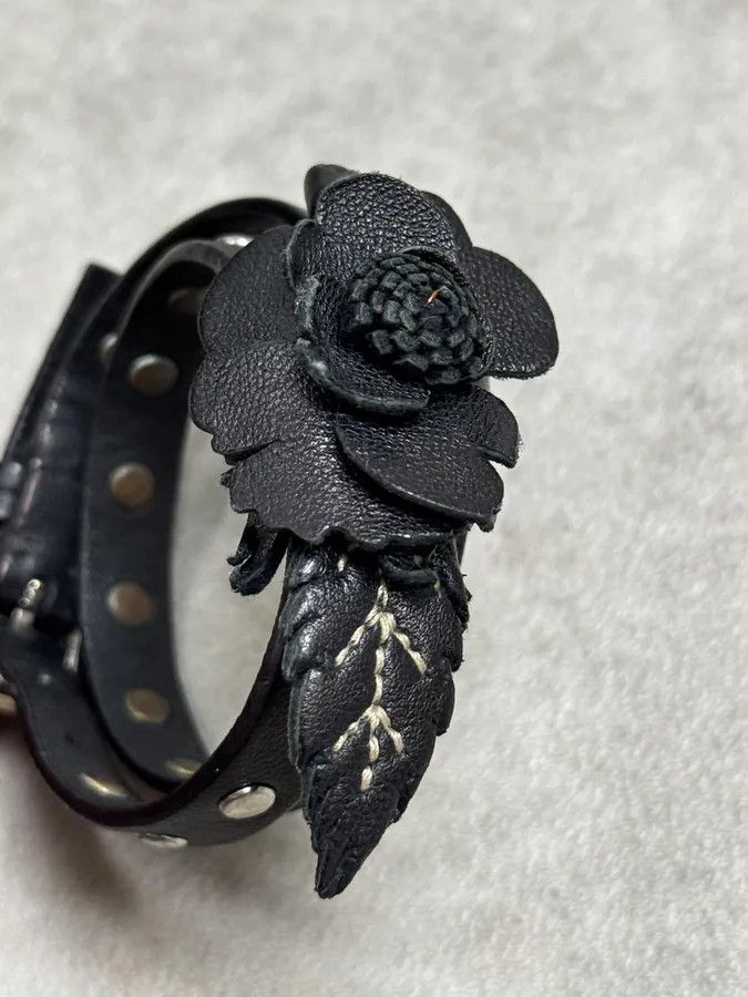 Prada Prada Black Floral Studded Leather Bracelet Size ONE SIZE - 6 Thumbnail