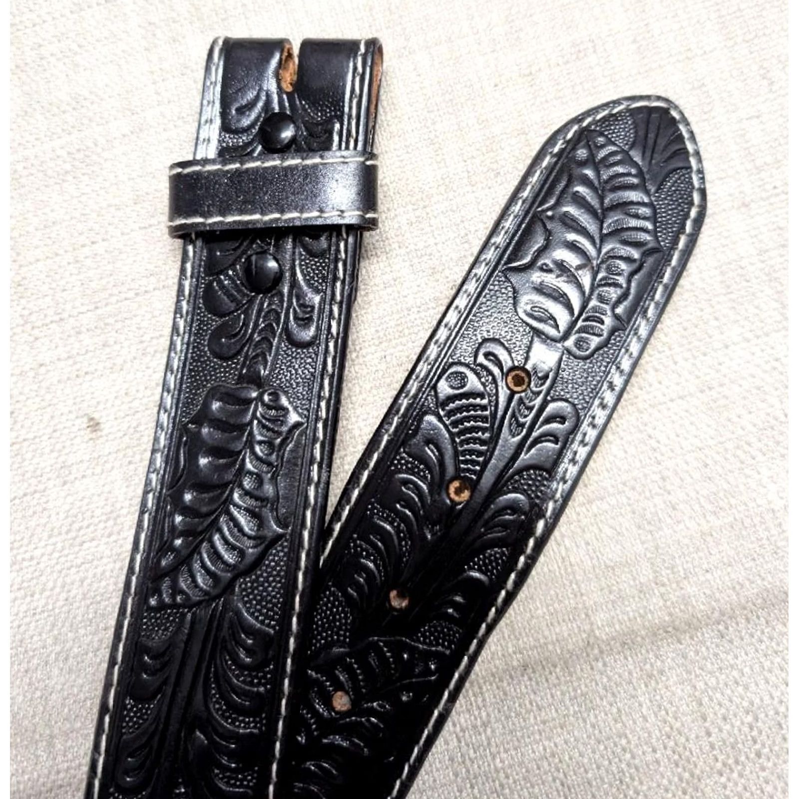 Vintage VINTAGE WESTERN belt COWBOY rodeo black leather buckle TOOLED size 40 Y2K Men Size 40 - 2 Thumbnail