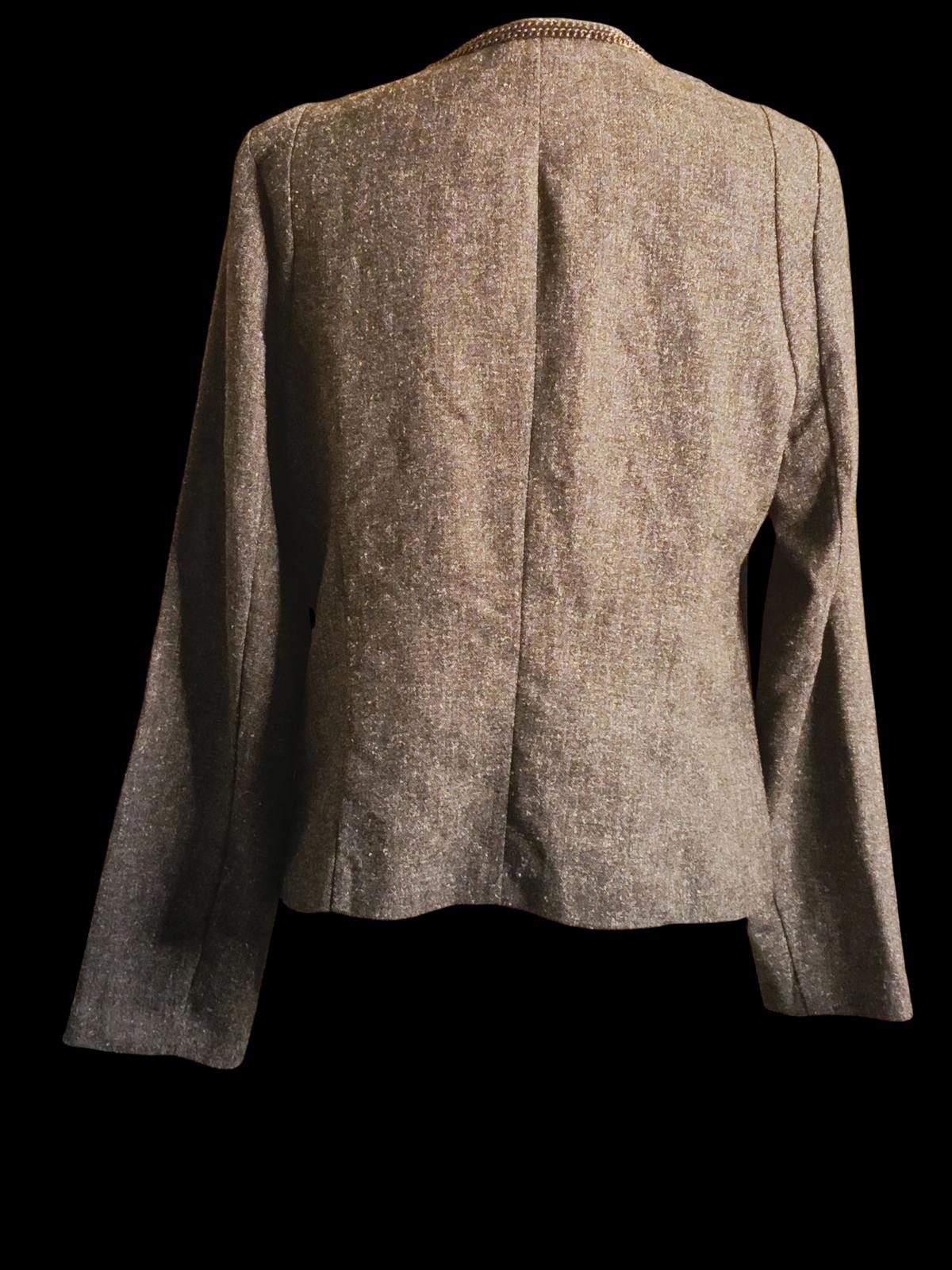 Cartoon Network Cato Women's Brown Textured Open-Front Jacket w/Beaded Trim Size L / US 10 / IT 46 - 6 Thumbnail