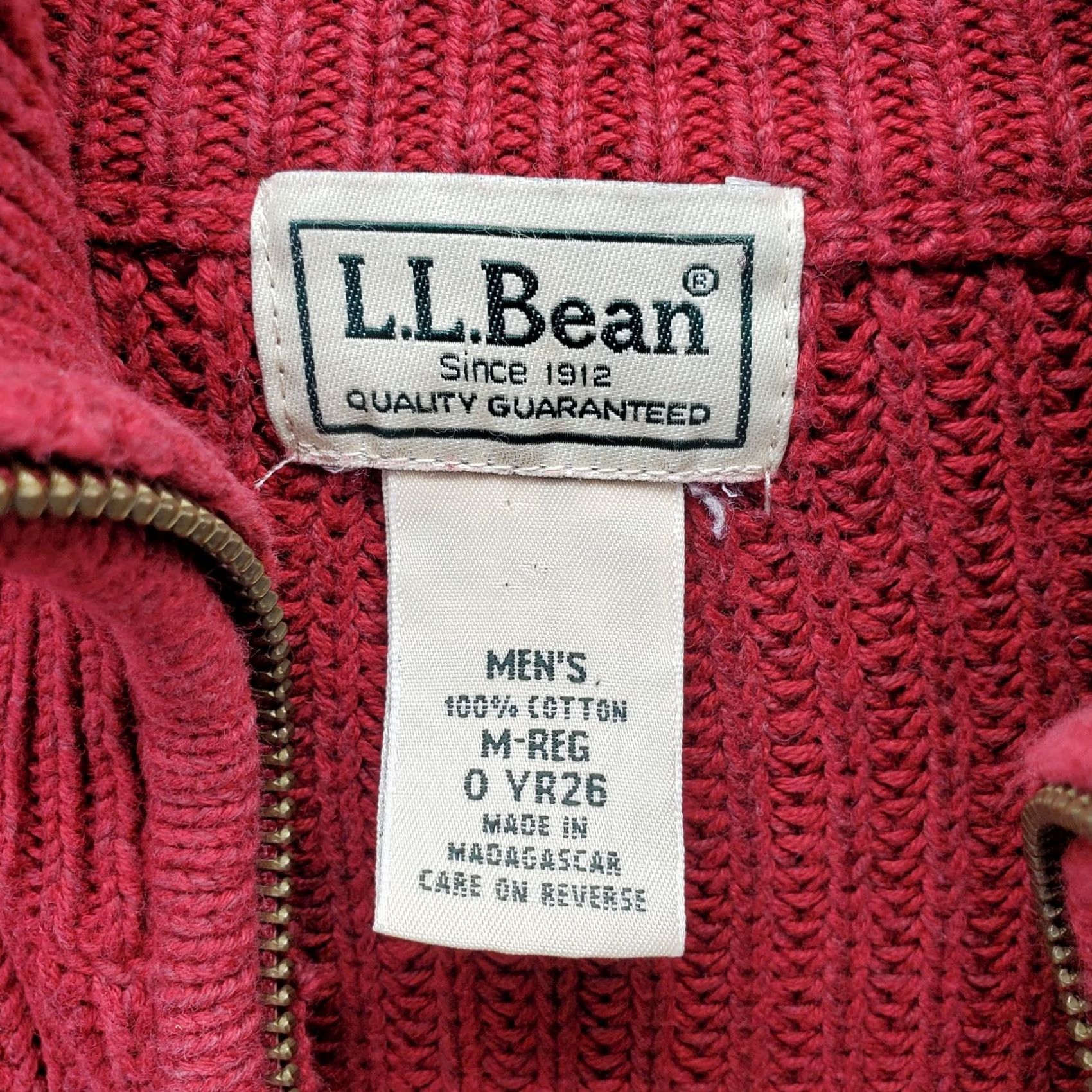 Vintage L.L. Bean Cardigan Sweater Mens Medium Dark Red Chunky Knit Mock Neck Full Zip Size US M / EU 48-50 / 2 - 5 Thumbnail