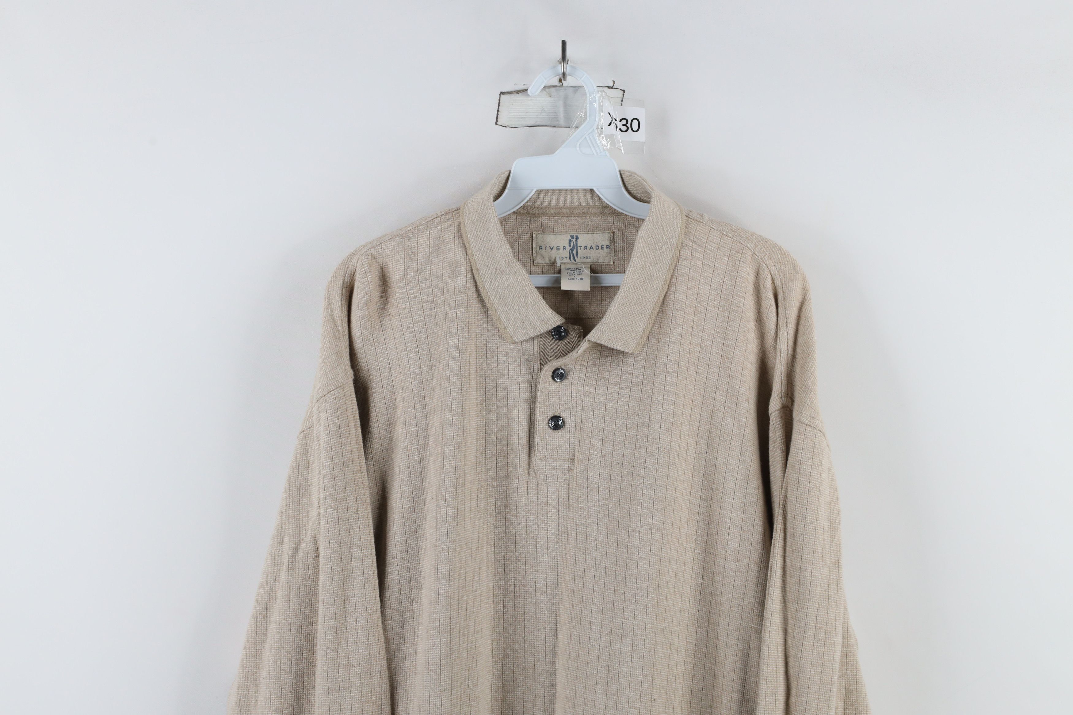 Vintage Vintage 90s Streetwear Long Sleeve Polo Shirt Oatmeal Brown Size US L / EU 52-54 / 3 - 2 Thumbnail
