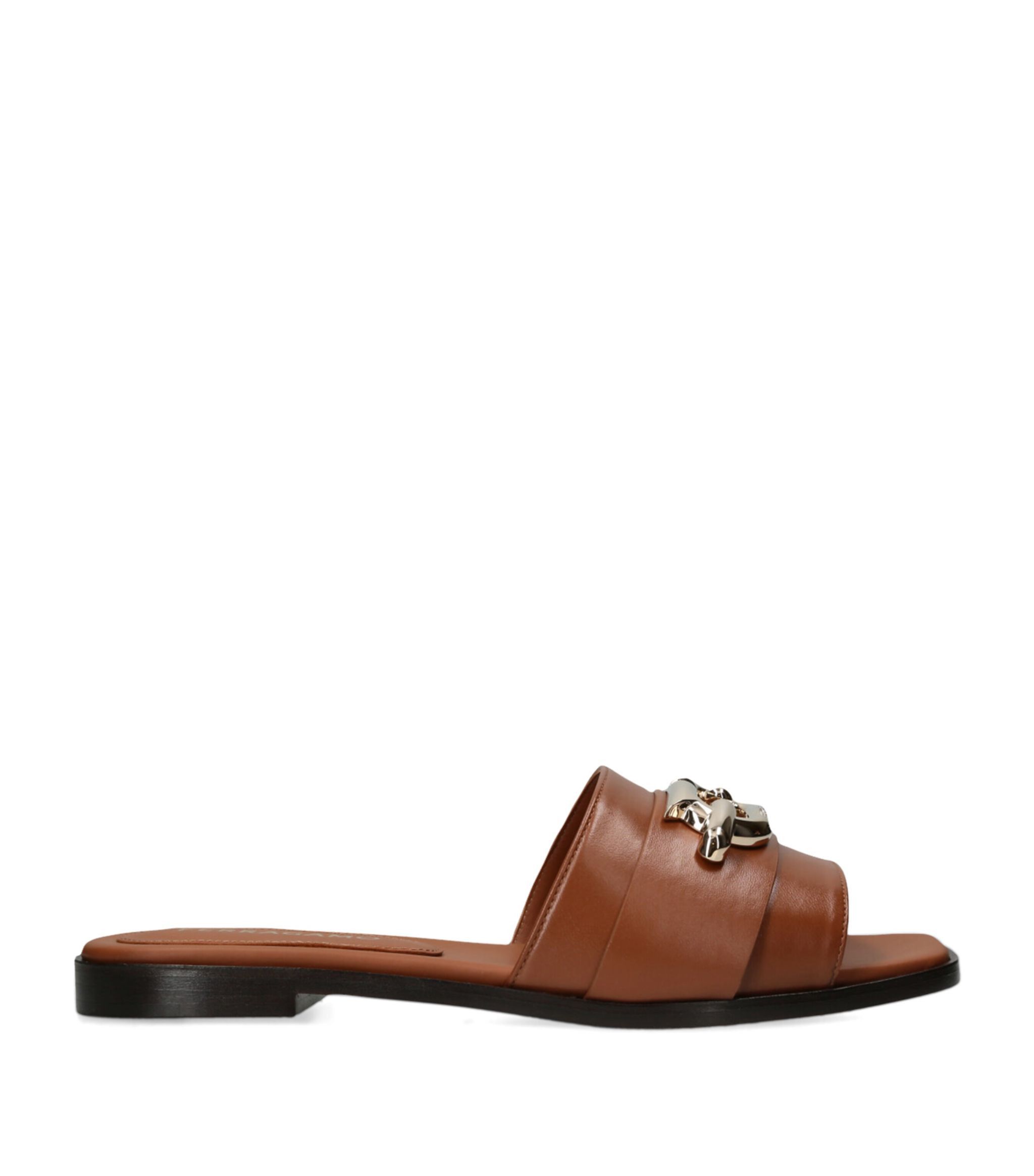 Salvatore Ferragamo o1s1rm0724 Leather Priscilla Slides in Brown Size US 9.5 / IT 39.5 - 1 Thumbnail