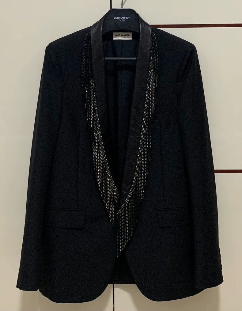 Saint Laurent Paris Sheepskin collar tassel rivet suit