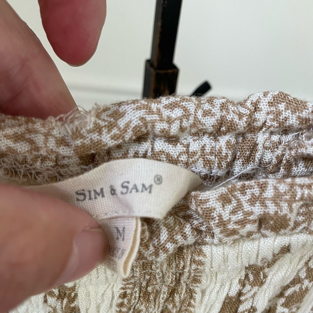 Other Sim & Sam Smocked Top Jumpsuit Natural Ivory Calico S Size US 29 - 6 Thumbnail