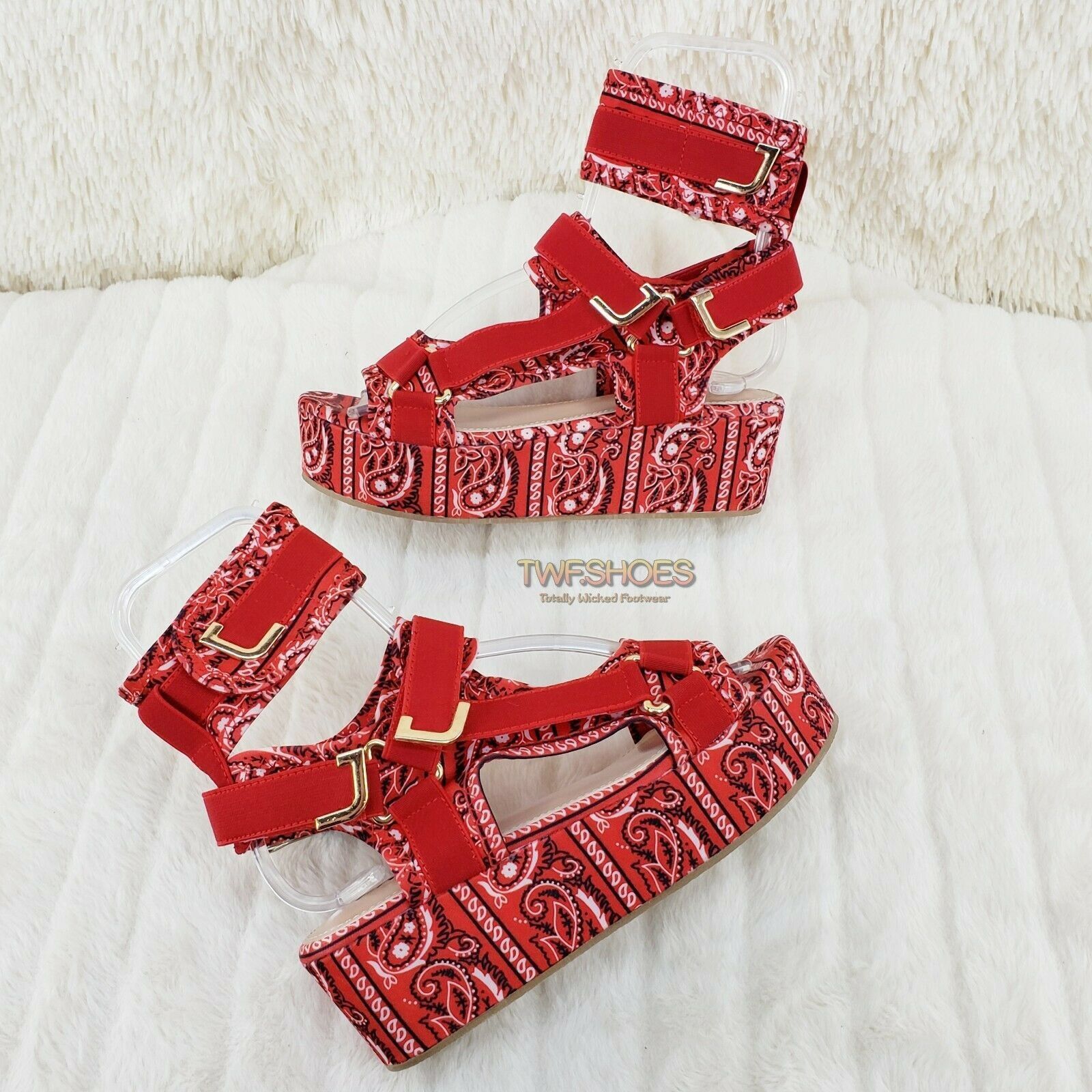 Other Bandana 2" Platform Harness Strap Sandal Shoes Red Bandanna Size US 7.5 / IT 37.5 - 2 Thumbnail