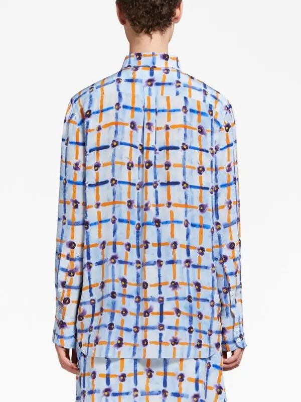 Marni oc11z0525 Mix Print Silk Shirt in Light Blue Size S / US 4 / IT 40 - 4 Thumbnail