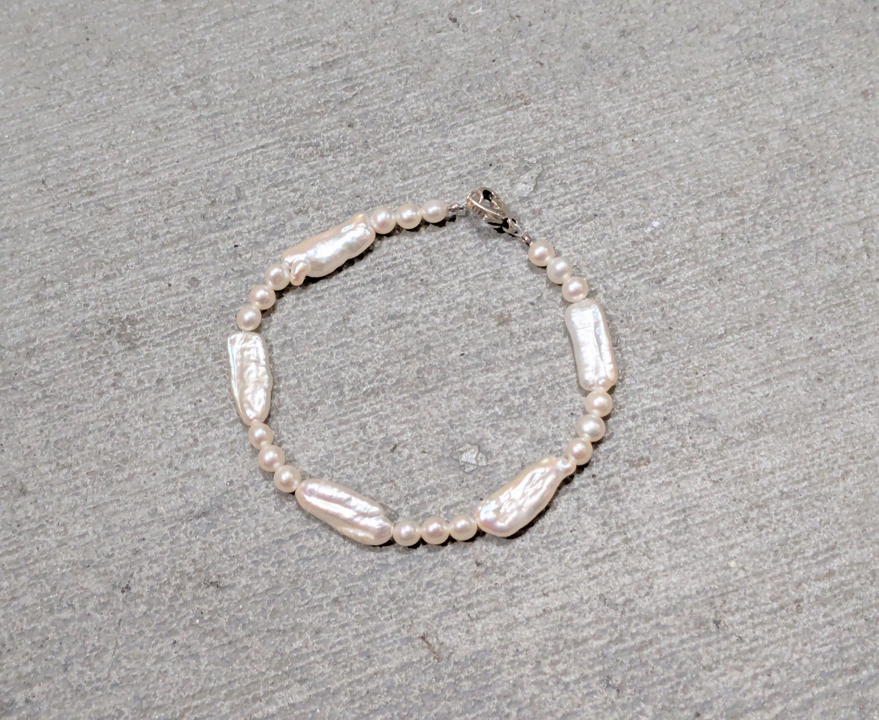 Sterling Silver Bracelet Baroque Pearl Link Chain 8
