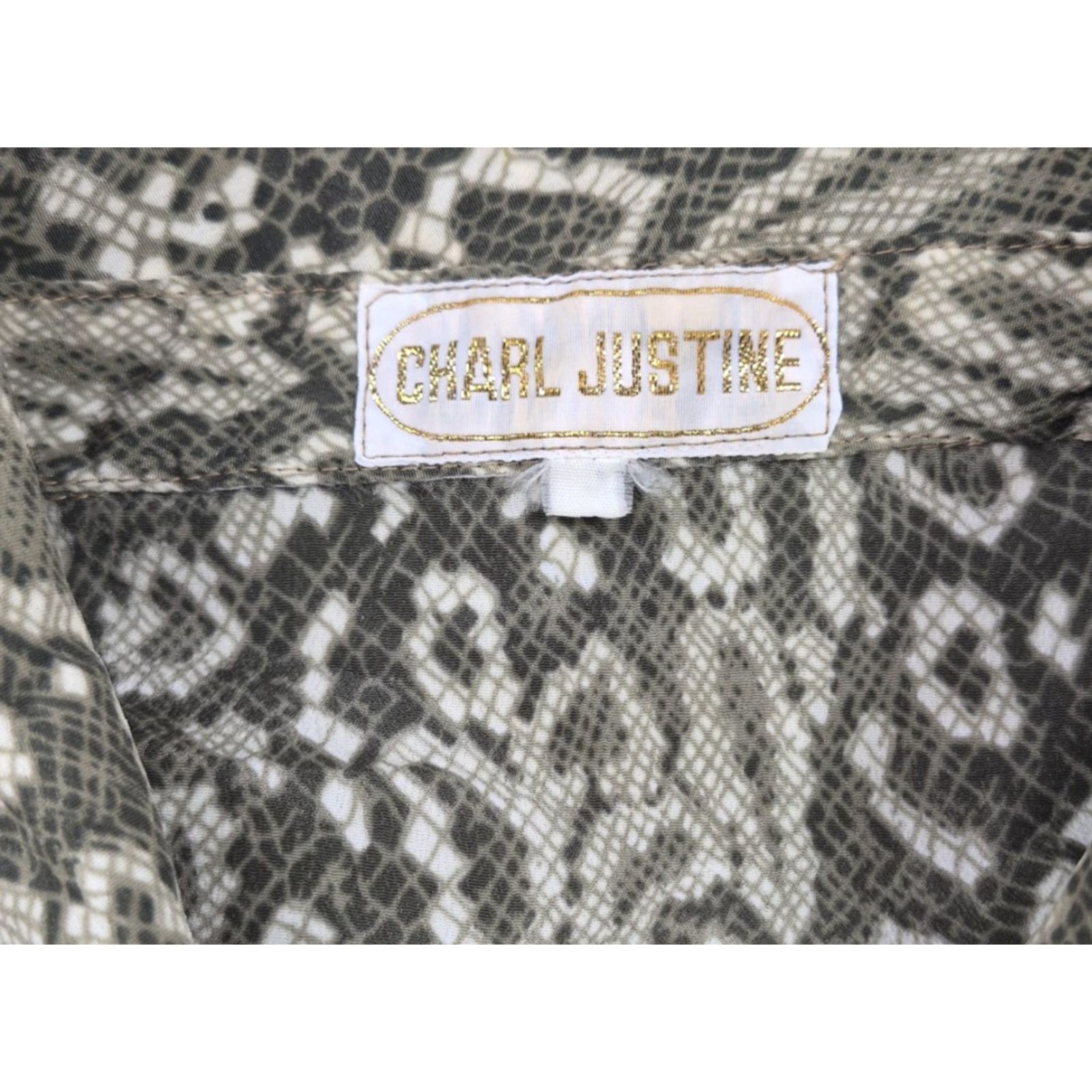 Vintage VINTAGE Charl Justine Shirt Womens Large Button Up Snake Print Tunic Top 70s 80s Size L / US 10 / IT 46 - 7 Thumbnail
