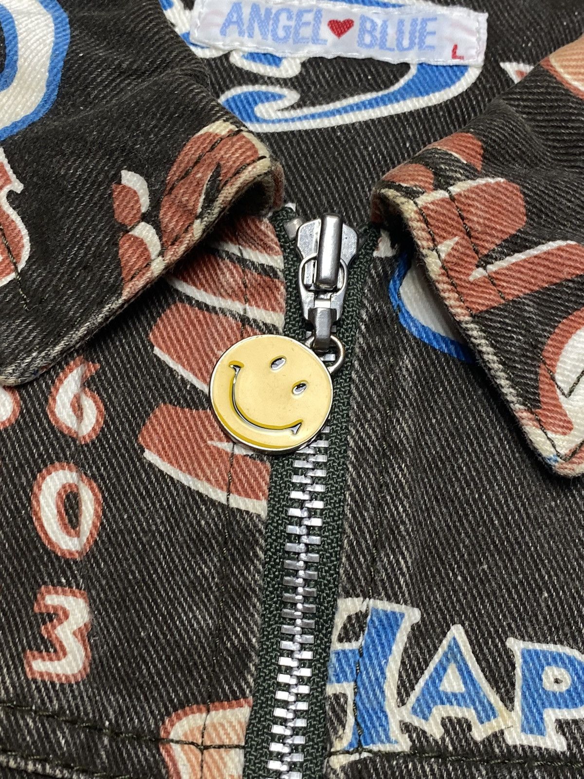 Angel Blue 1990s Angel Blue - Printed Pop Smiley Denim Work Jacket Size L / US 10 / IT 46 - 13 Thumbnail
