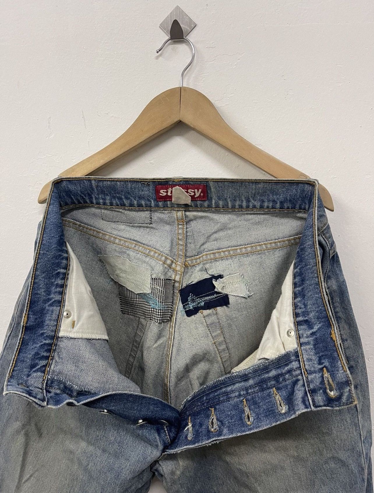 Stussy × Vintage Rip distressed rework Stussy denim Size US 33 - 10 Thumbnail