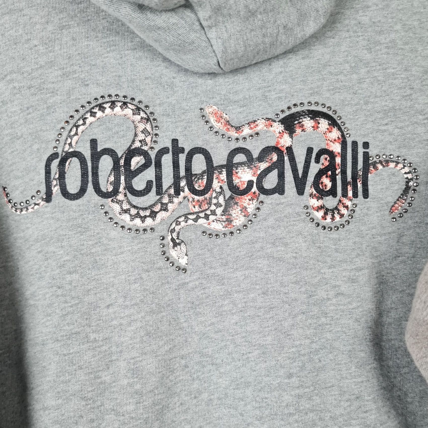 Roberto Cavalli Roberto Cavalli Hoodie Mens Large Gray Snake Graphic Studded Sweatshirt Designer Size US L / EU 52-54 / 3 - 2 Thumbnail