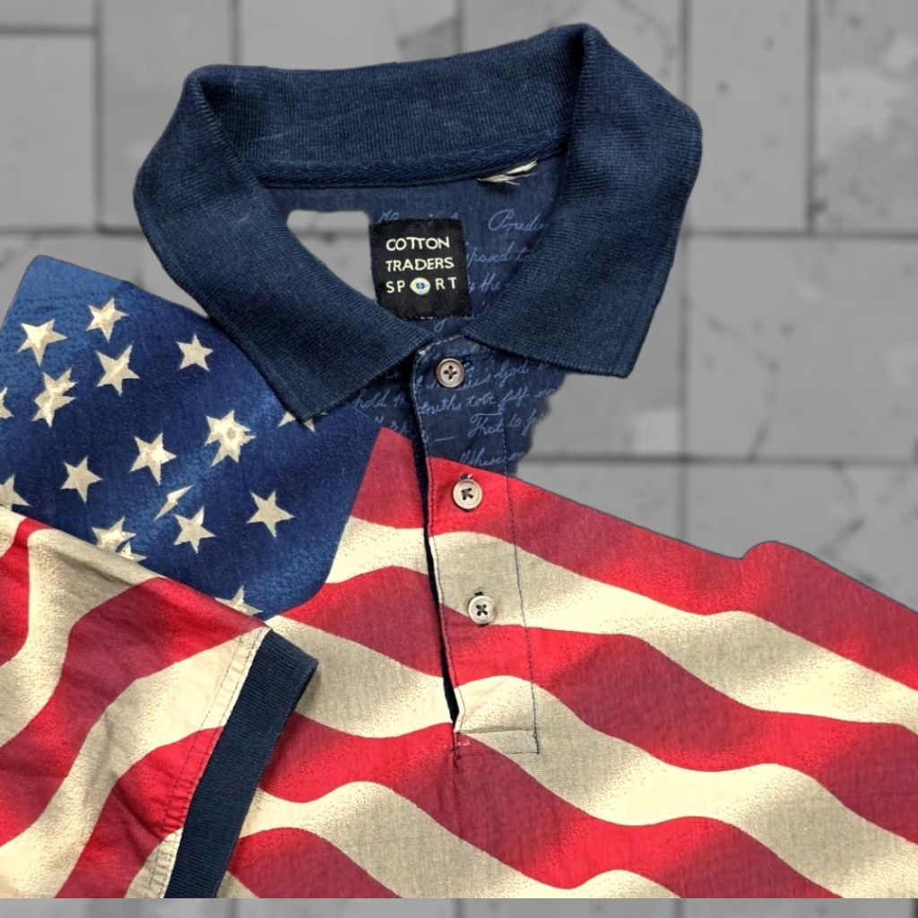 Cotton Traders Cotton Traders Sport Polo Shirt Men L Red White Blue Allover American Patriotic 4th of July Flag Casual Polo Shirt Men L to 4th of July Mens Size US L / EU 52-54 / 3 - 1 Thumbnail