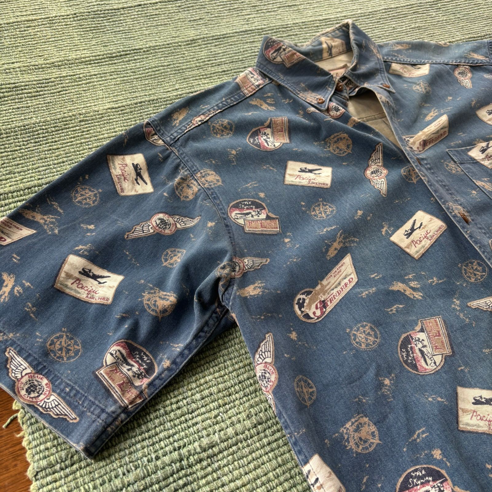 Woolrich Woolen Mills Vintage Woolrich Cotton Aviation Theme Button Up Sz L Size US XL / EU 56 / 4 - 4 Thumbnail