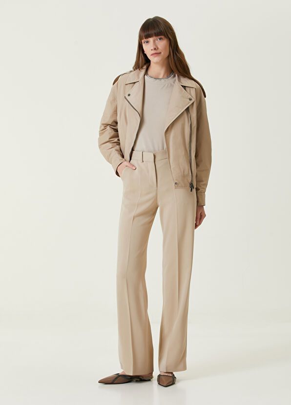 Brunello Cucinelli o1y0725 Biker Jacket in Beige Size M / US 6-8 / IT 42-44 - 5 Thumbnail