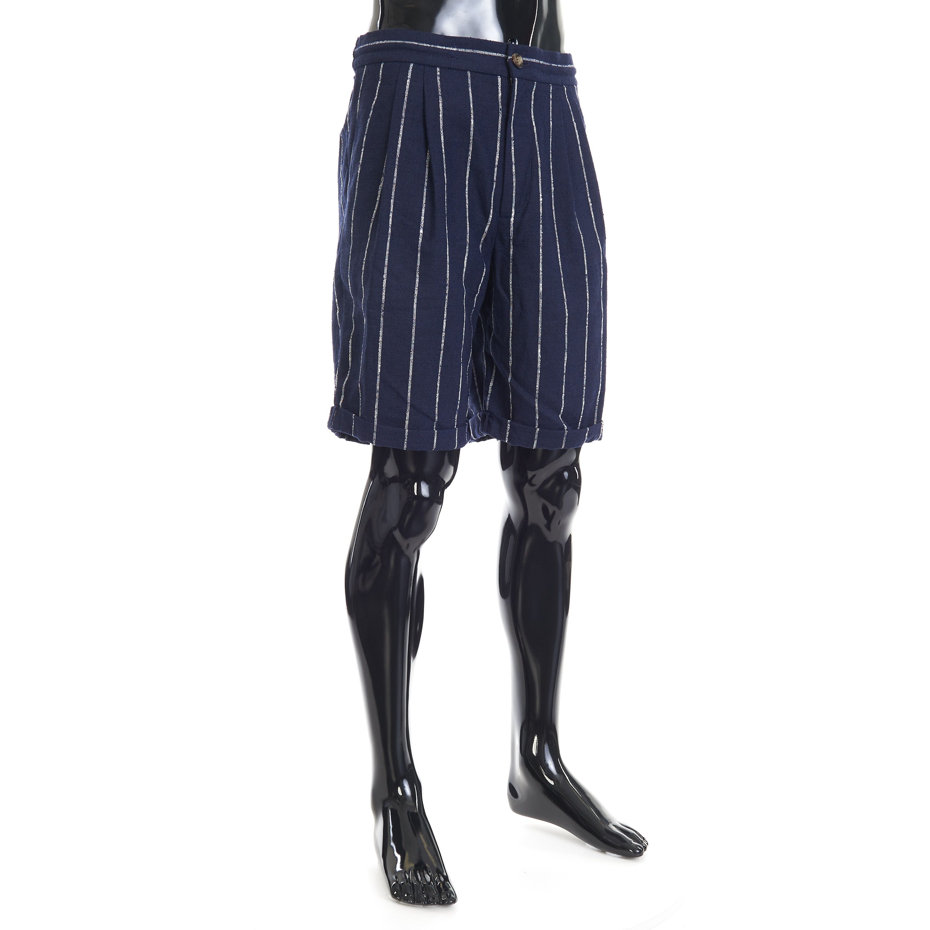 Brunello Cucinelli Navy Blue Chalk Stripe Bermuda Shorts - Drawstring, Pleats Size US 34 / EU 50 - 3 Thumbnail