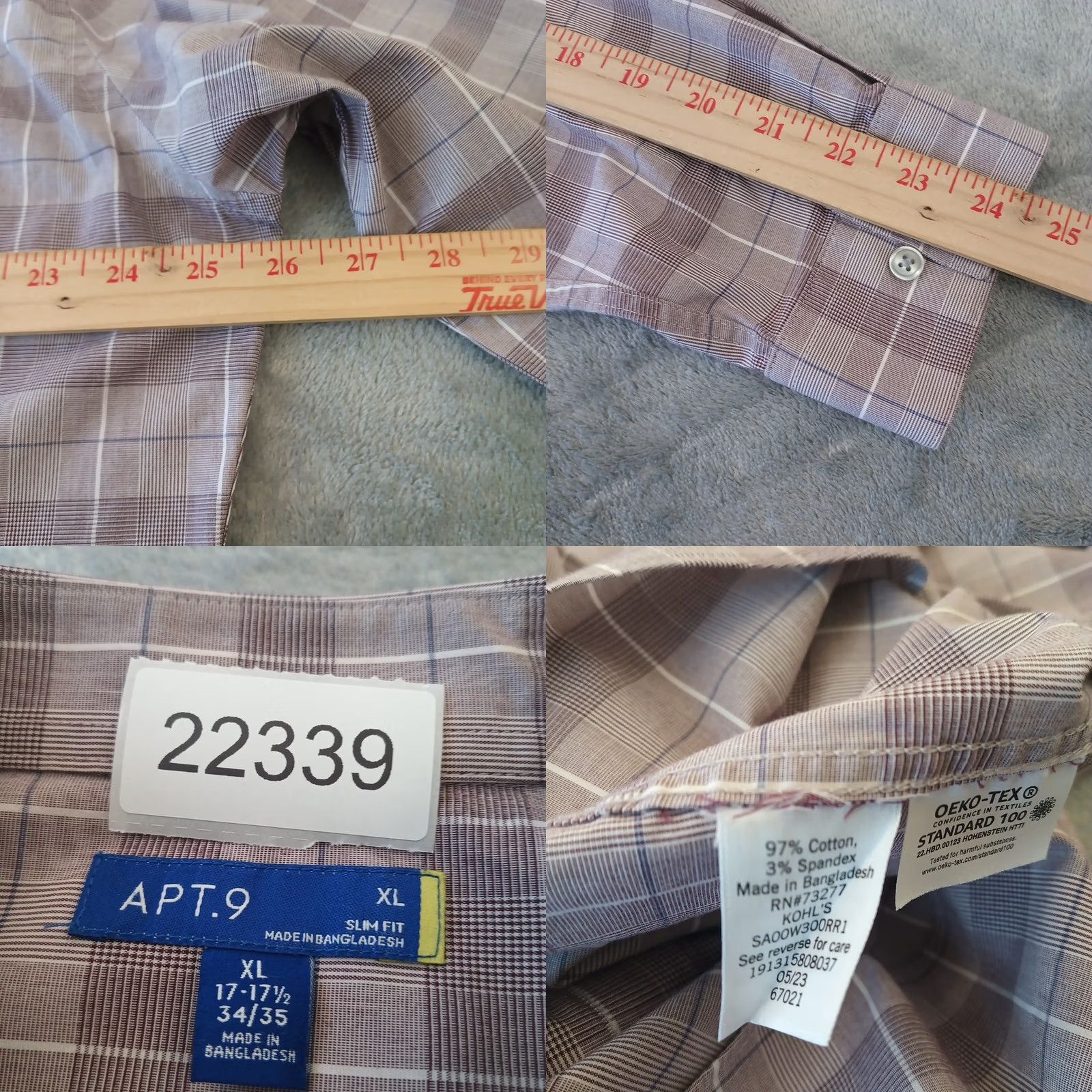Apt. 9 Apt. 9 Shirt Mens XL Slim Fit Purple Plaid Long Sleeve Button Up Size US XL / EU 56 / 4 - 8 Thumbnail