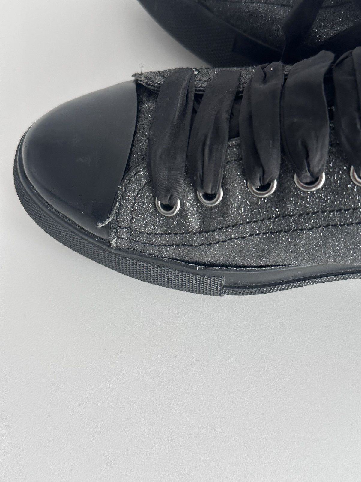 Prada 00s Prada Black Leather Glitter Low Trainers Shoes 37,5 Eu Size US 6.5 / IT 36.5 - 12 Thumbnail