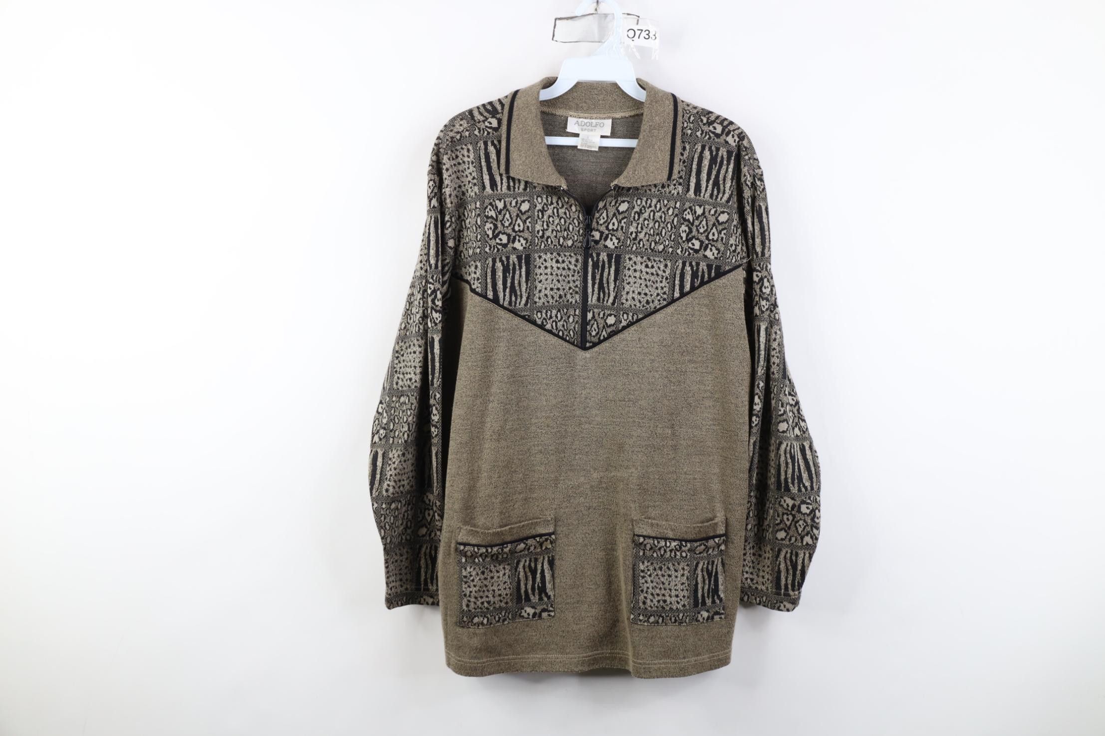 Vintage Vintage 90s Streetwear Animal Print 1/4 Zip Collared Sweater Size L / US 10 / IT 46 - 1 Thumbnail