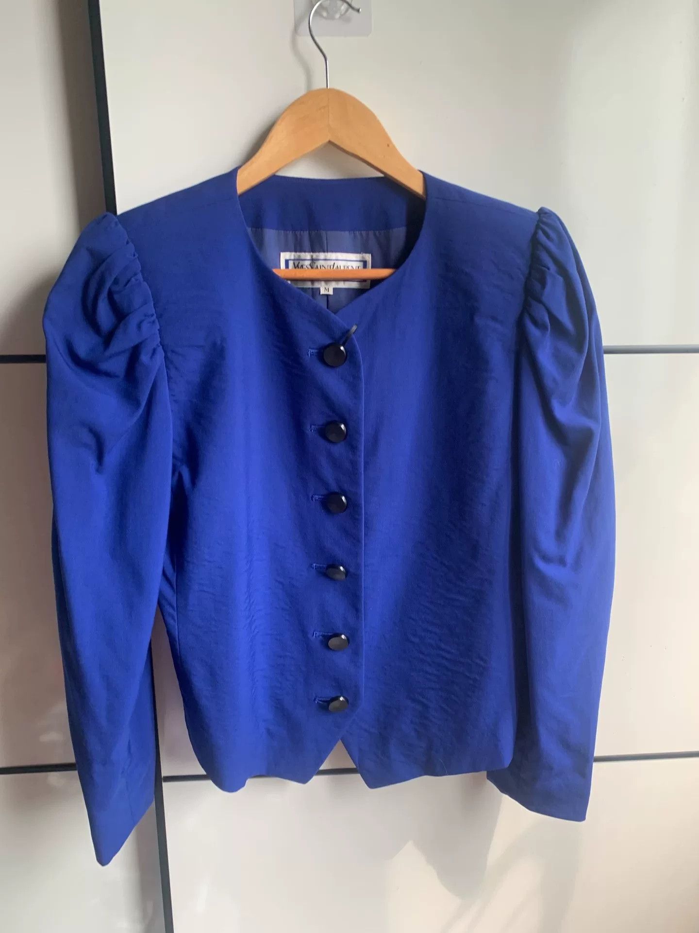 Saint Laurent Paris YSL Vintage Navy Horn-Sleeve Blazer Size M / US 6-8 / IT 42-44 - 1 Thumbnail