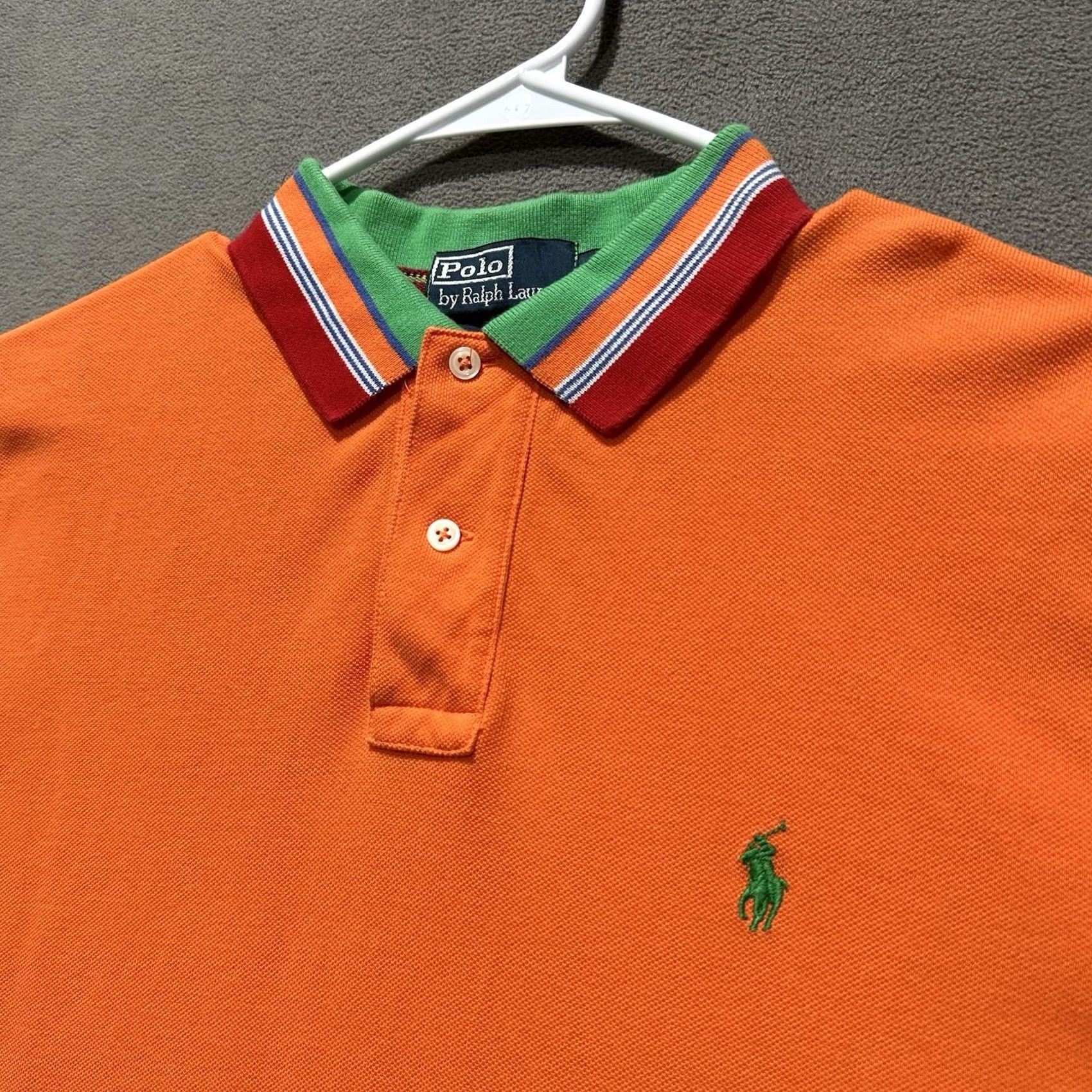 Polo Ralph Lauren Polo Ralph Lauren Shirt Mens L Orange Green Custom Fit Polo Aztec Collar EUC Size US XL / EU 56 / 4 - 2 Thumbnail