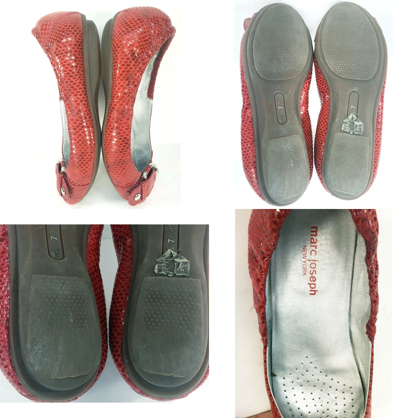 Vintage Marc Joseph Women's Red Rockaway Ballet Flats Leather Reptile Print Slip-On 7M Size US 7 / IT 37 - 8 Thumbnail