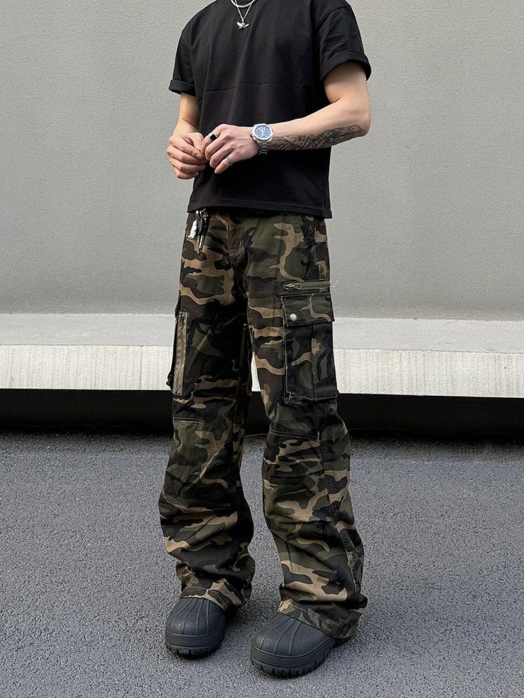 image of Camo Cargo Stacked Wide Leg Pants, Men's (Size 32)