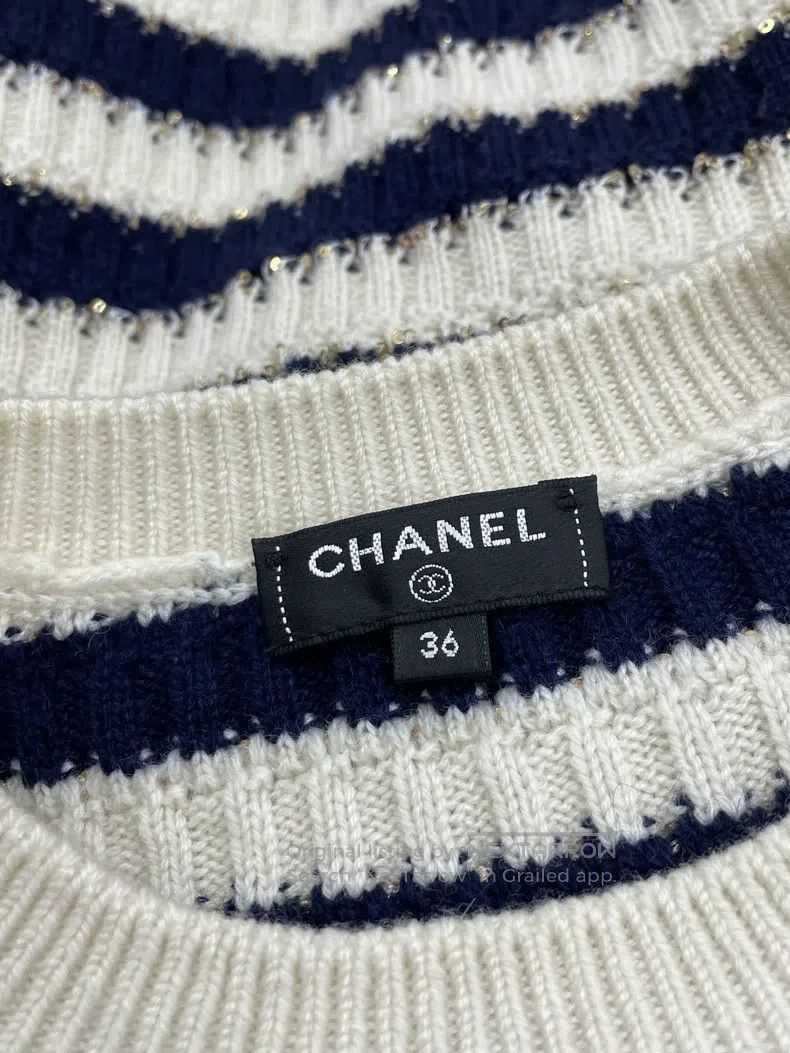 Chanel Chanel Blue and white sequin striped sweater long sleeves Size XS / US 0-2 / IT 36-38 - 4 Thumbnail