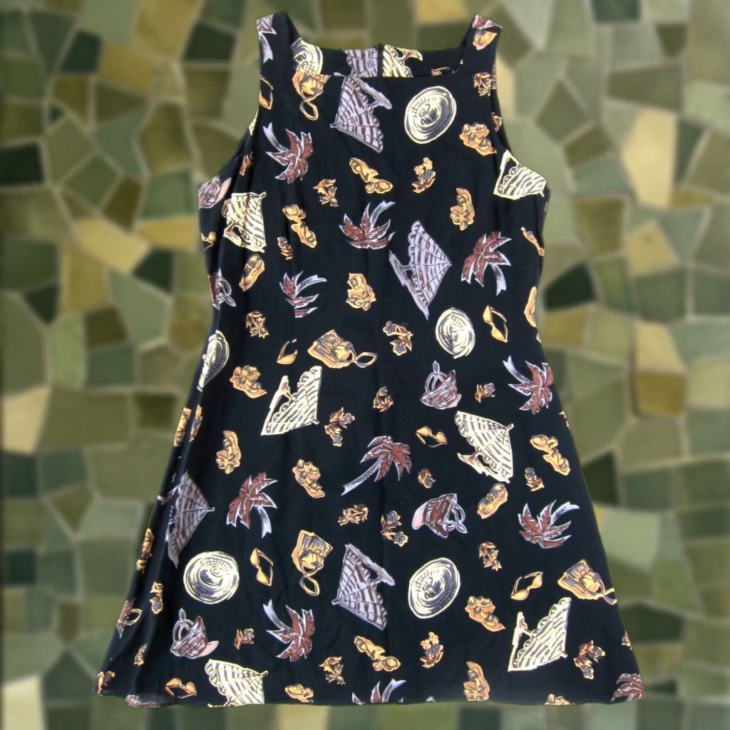 Vintage VINTAGE Laureate Dress Sun Tank Sleeveless 100% Rayon Knee Length Black Floral 90s 36" Bust Womens Size M / US 6-8 / IT 42-44 - 1 Thumbnail