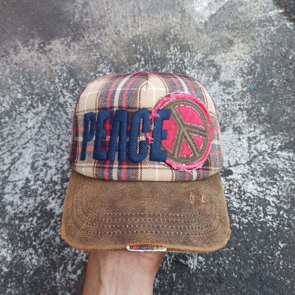 14th Addiction SICK,, peace hat grunge distressed with leather visor Size ONE SIZE - 2 Thumbnail