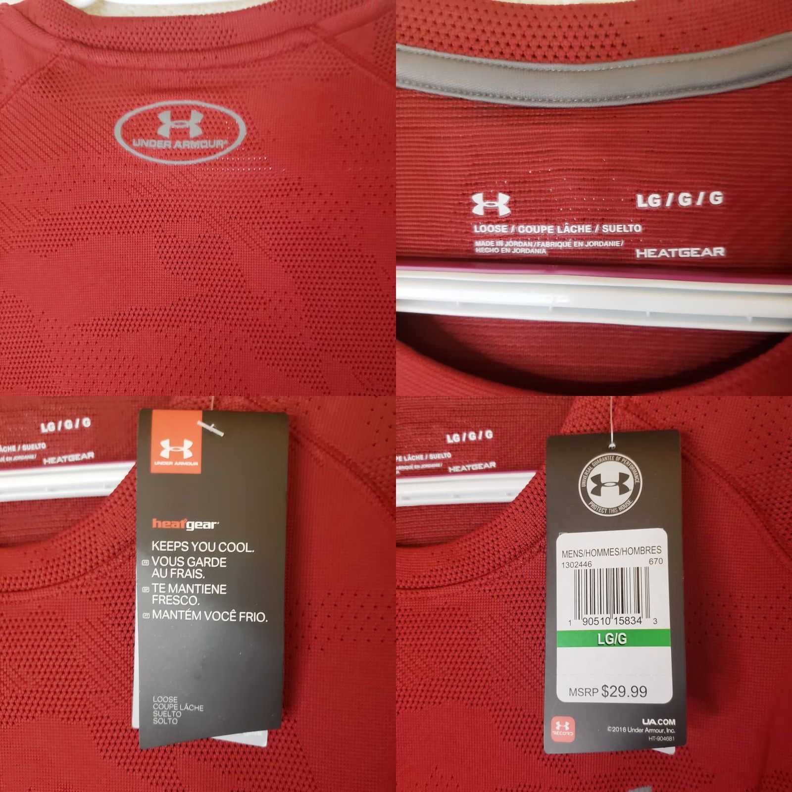 Under Armour Under Armour Heat Gear Loose Fit Anti-Odor Perforated Shirt Mens L Red New Size US L / EU 52-54 / 3 - 9 Thumbnail