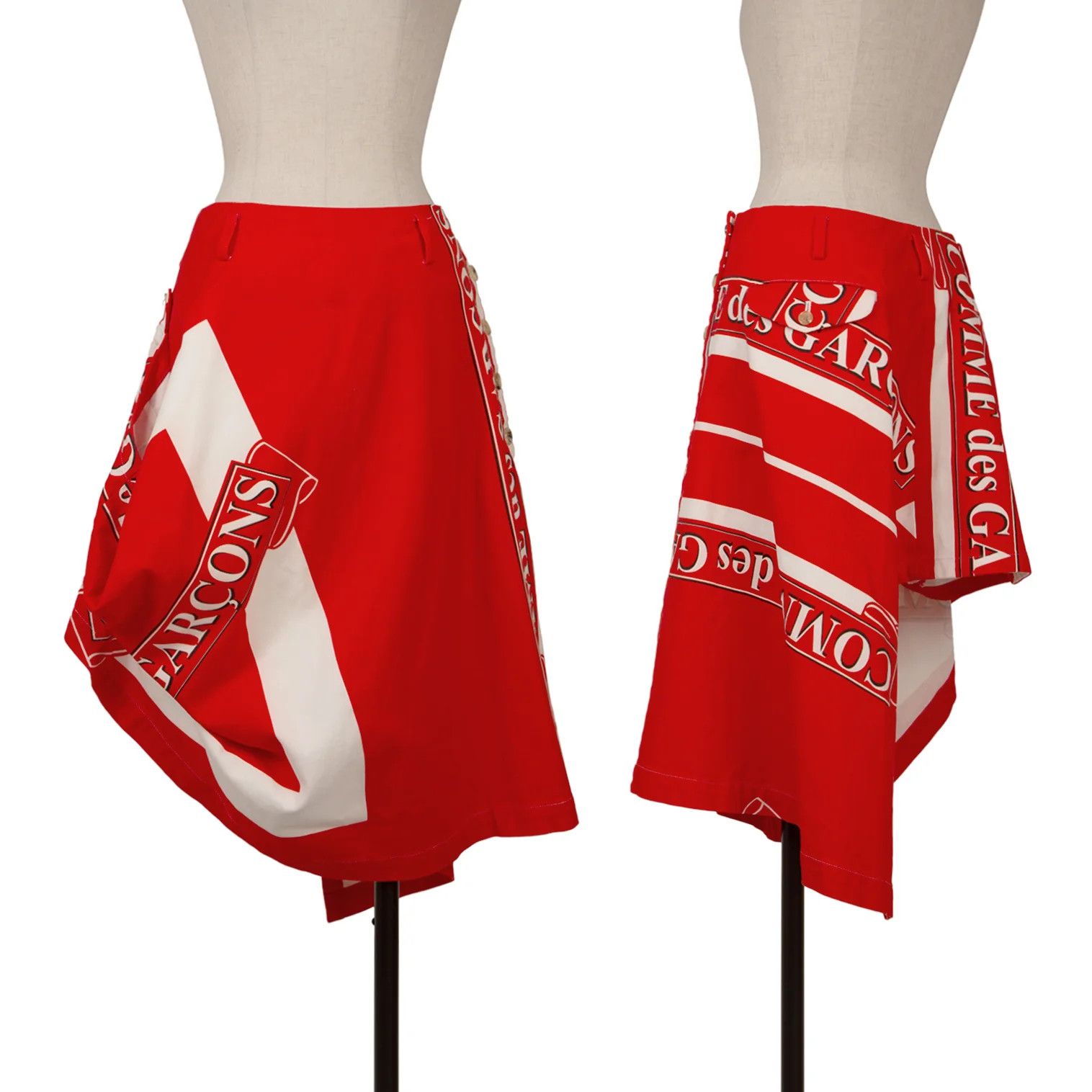 Comme des Garcons Homme Plus Asymmetrical Logo Print Skirt in Red, Size M Size US 38 / EU 54 - 1 Preview