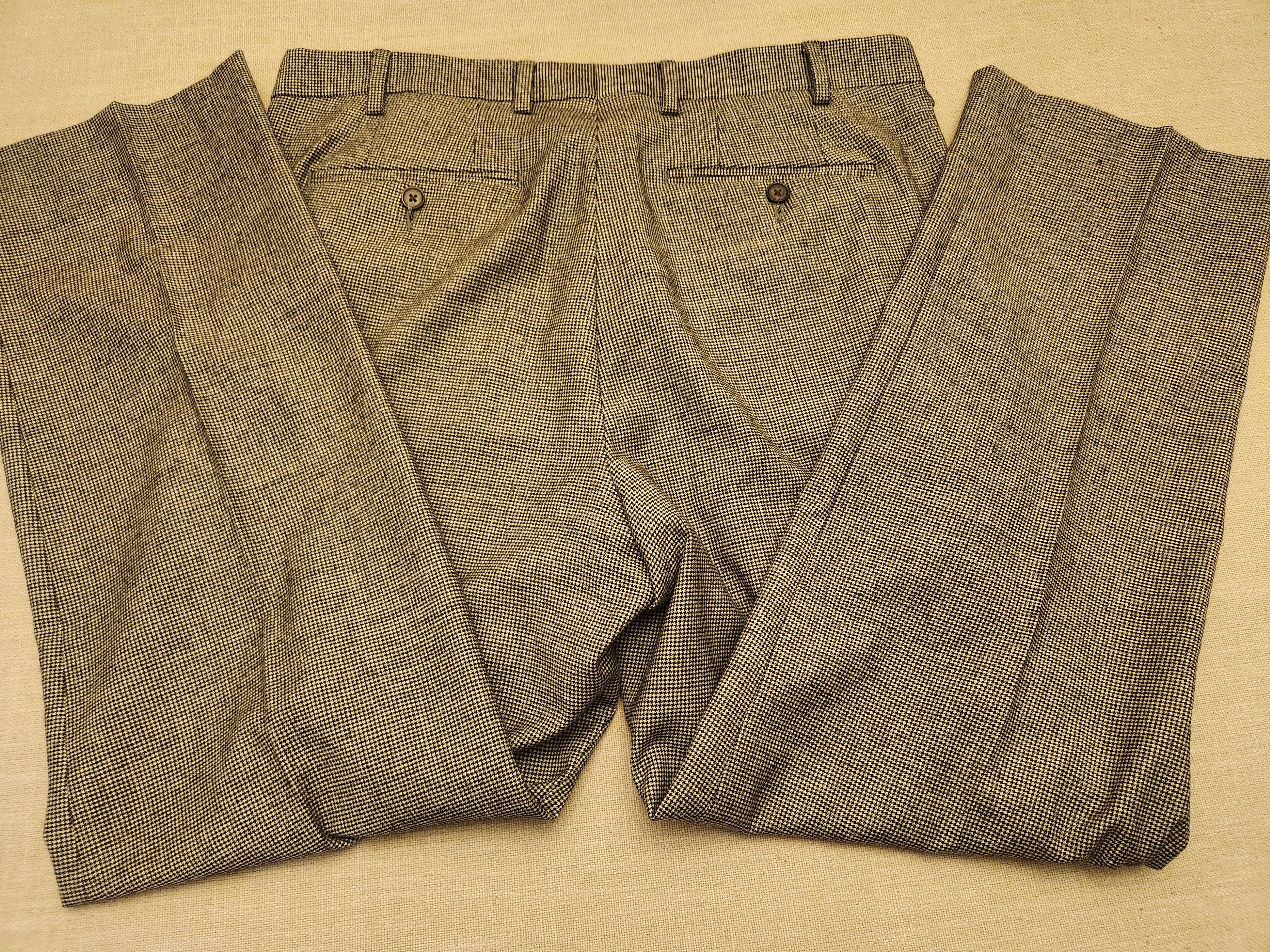 Berle 100% Wool Black and Gray Houndstooth Flat Front Pants Size US 36 / EU 52 - 3 Thumbnail