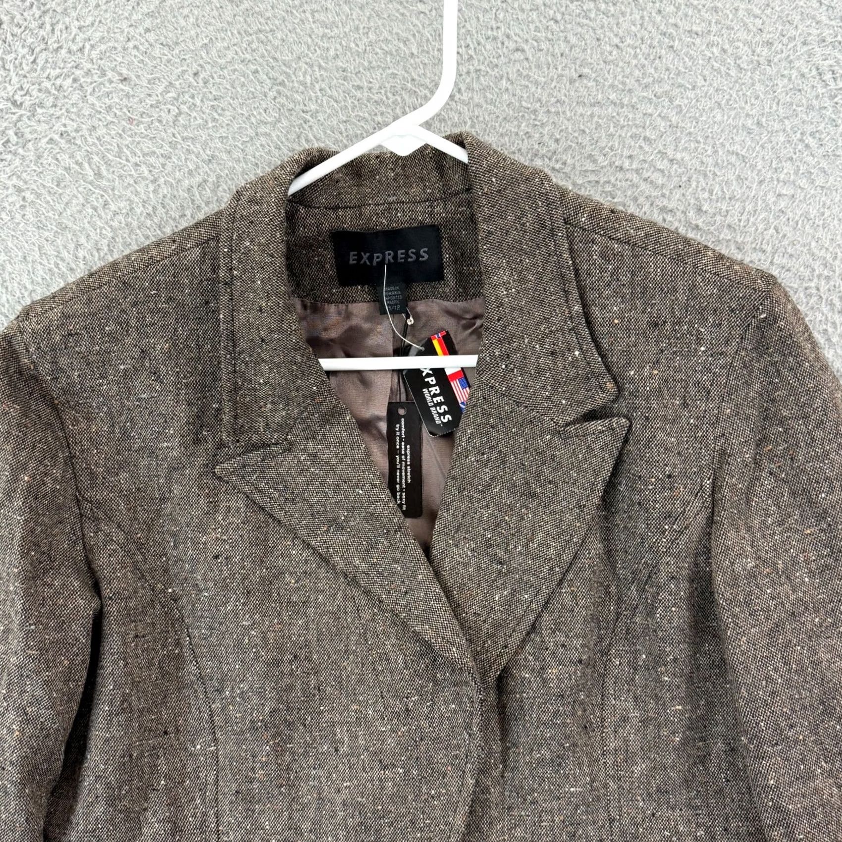 Express VINTAGE Express Blazer Womens 11/12 Brown Jacket Pocket Lined Career Preppy NWT Size XL / US 12-14 / IT 48-50 - 4 Thumbnail