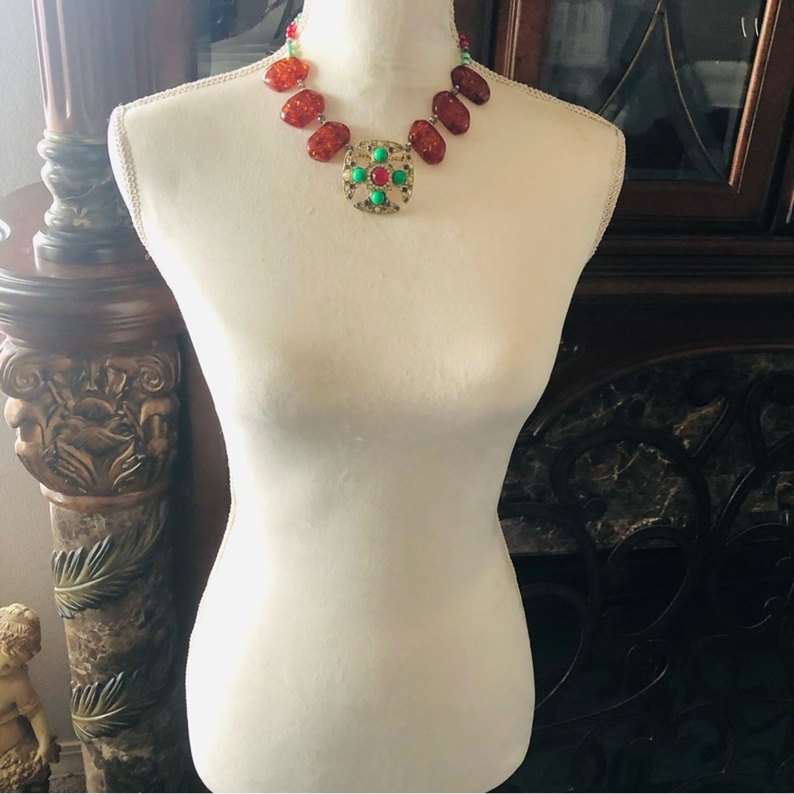Handmade Handcrafted repurpose stone Maltese cross Pearl necklace Size ONE SIZE - 7 Thumbnail