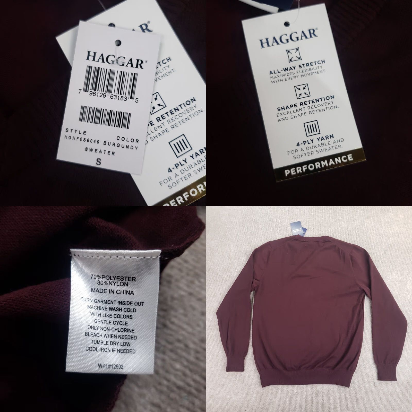 Haggar Haggar Mens V Neck Sweater Small Maroon Red Pullover Long Sleeve Size US S / EU 44-46 / 1 - 8 Thumbnail