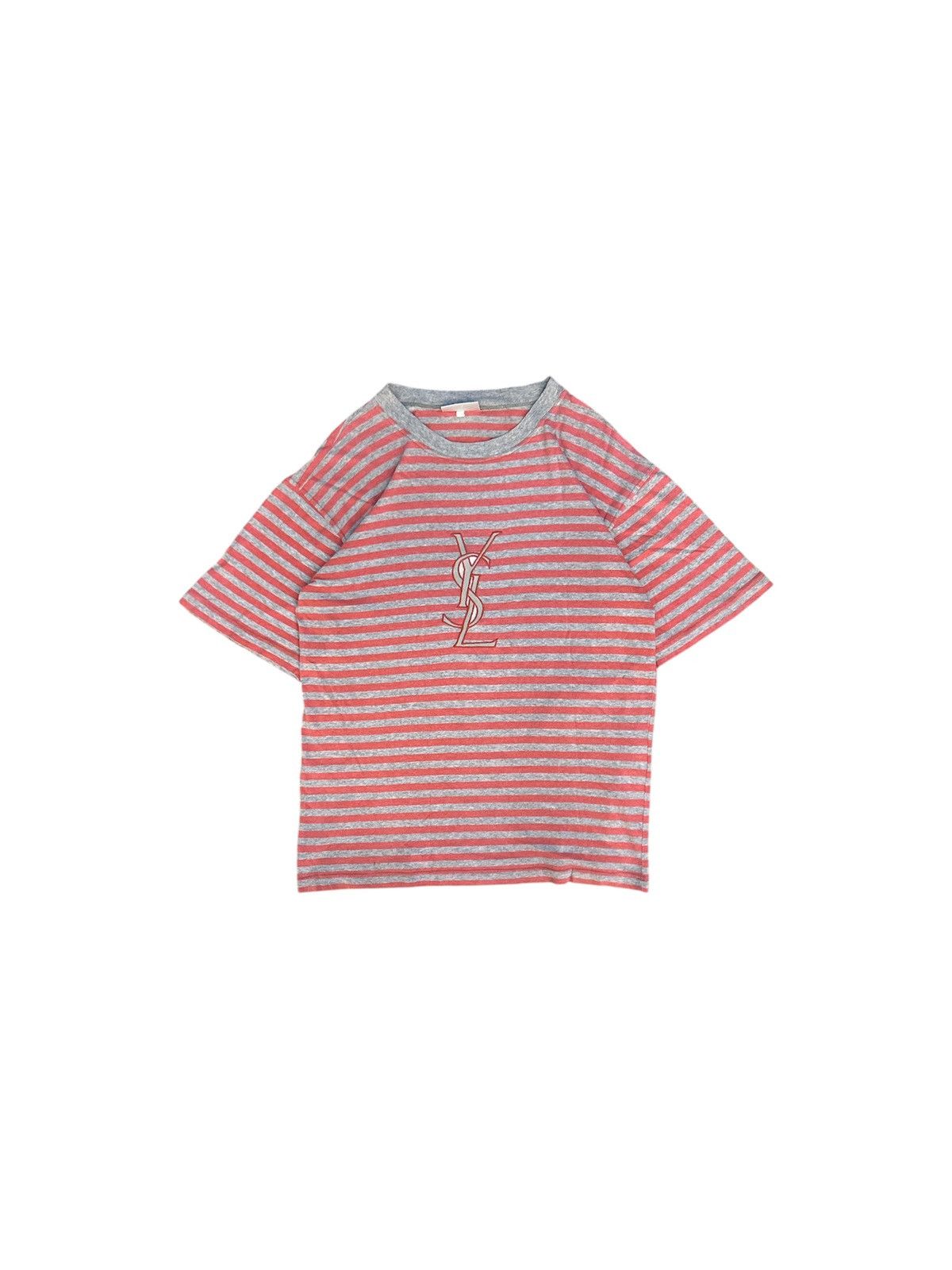 Yves Saint Laurent Vintage Yves Saint Laurent Pour Homme Striped Big Logo Shirt Size US M / EU 48-50 / 2 - 1 Thumbnail