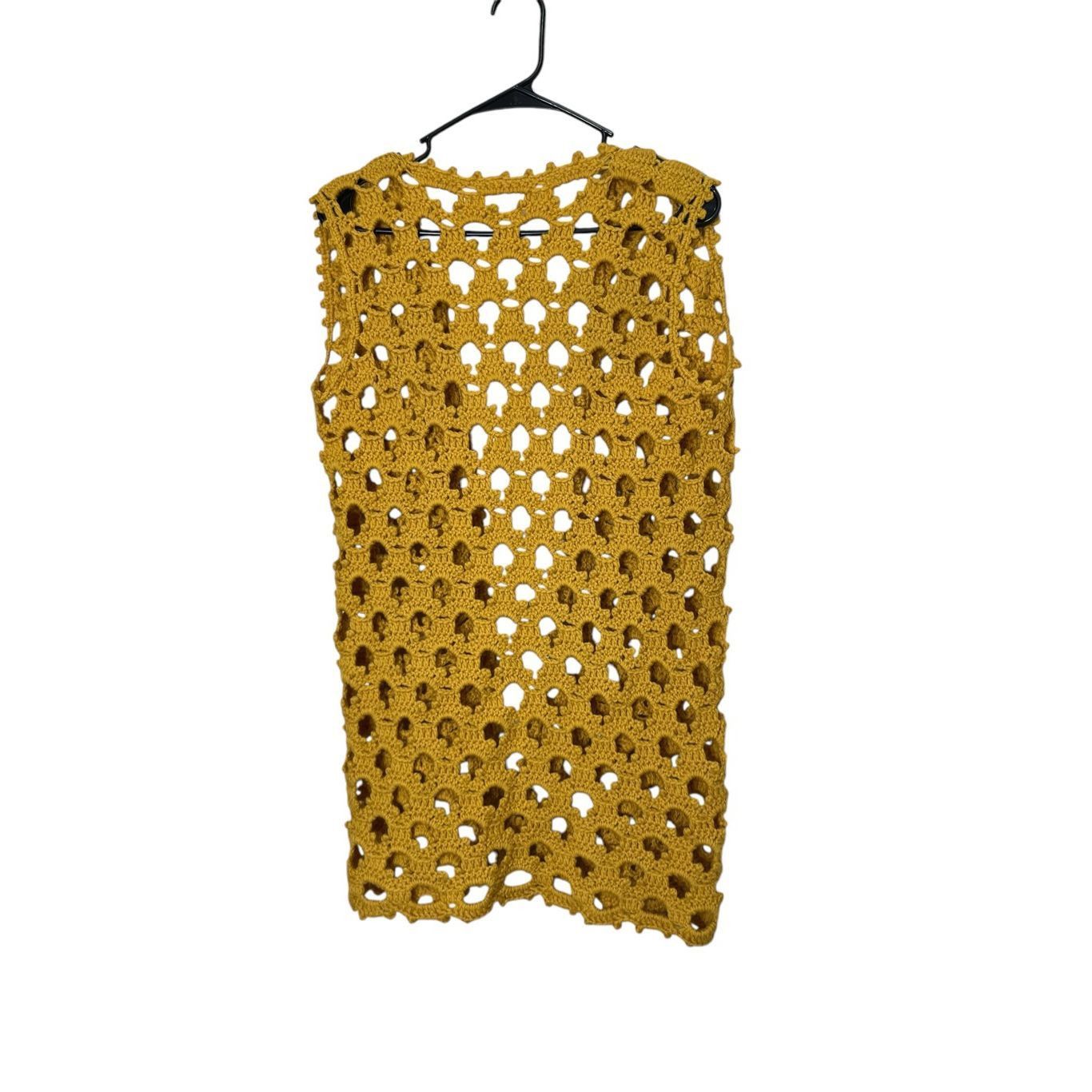 Other Vintage Handmade Crochet Vest Cardigan Mustard Yellow Size Size L / US 10 / IT 46 - 5 Thumbnail