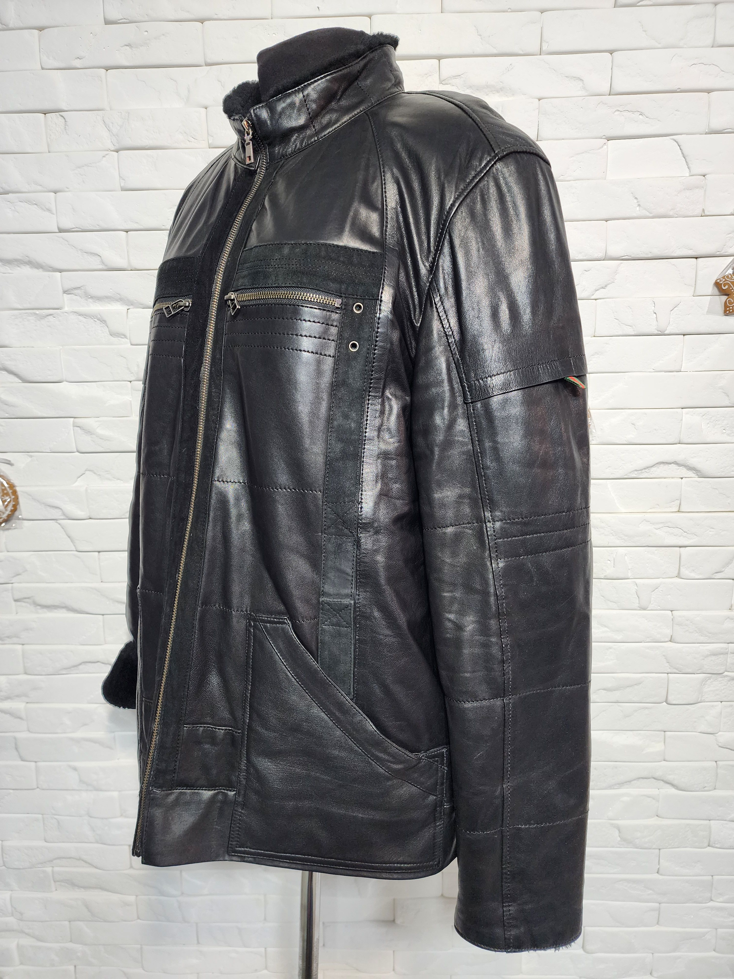 Furla Men's Black Sheepskin Coat: Warm Leather Jacket Size US L / EU 52-54 / 3 - 2 Thumbnail