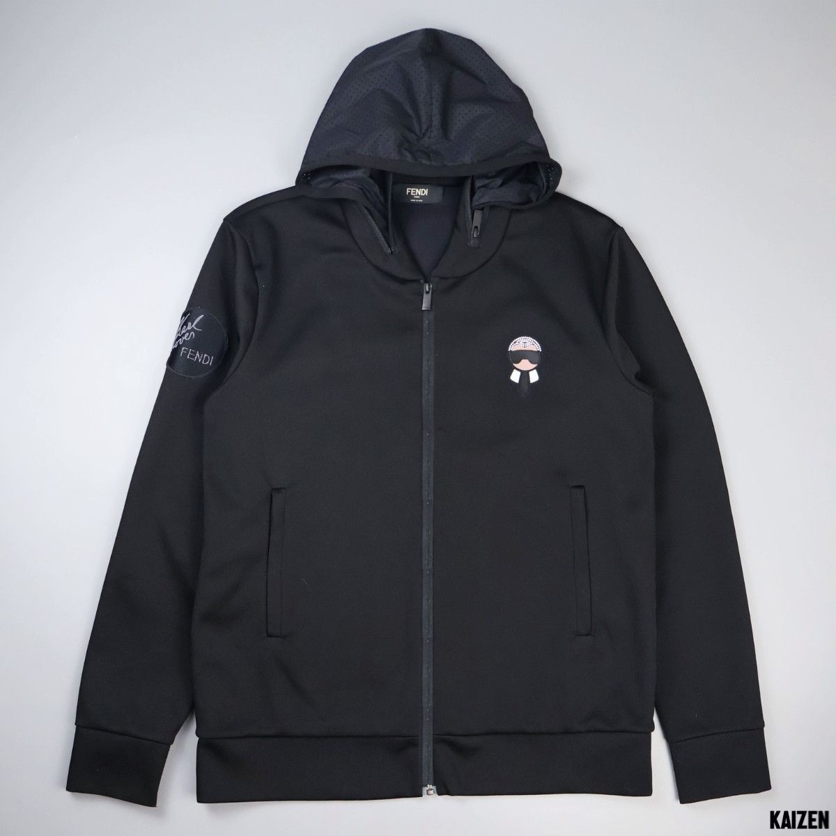 image of Fendi X Karlito X Karl Lagerfeld - Zip-Upjersey Jacket in Black, Men's (Size Large)