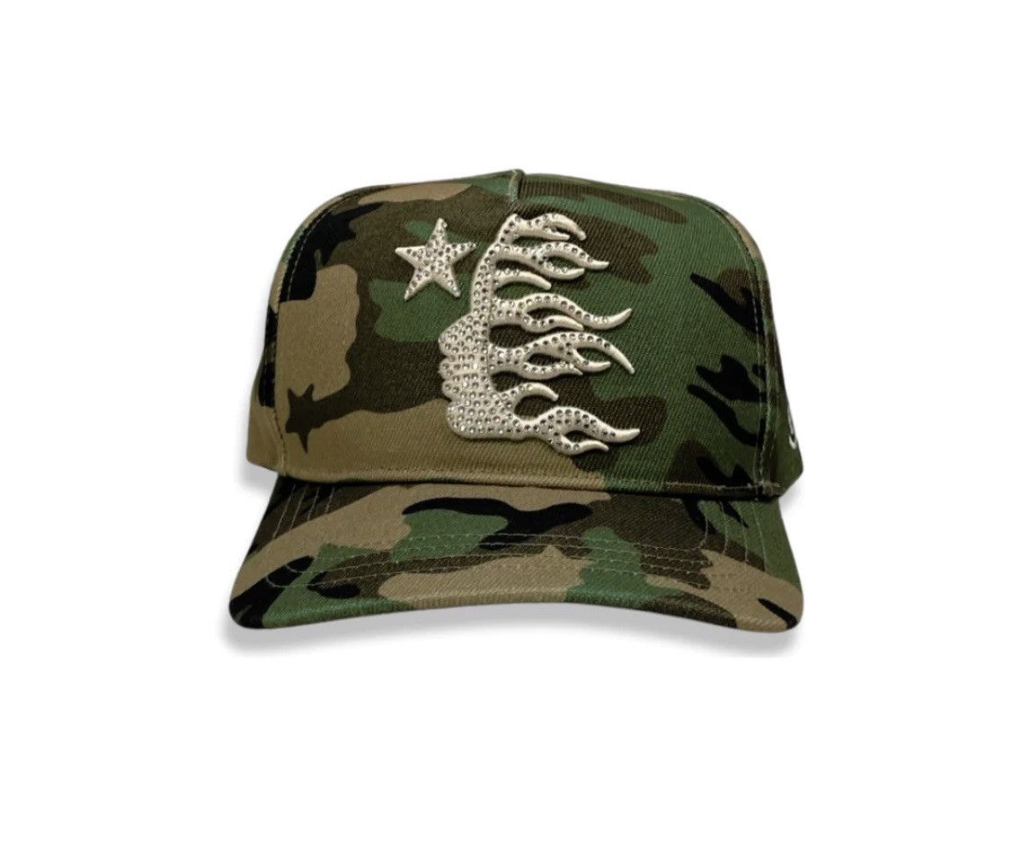 image of Hellstar Rhinestone Logo Snapback Hat in Camo, Men's