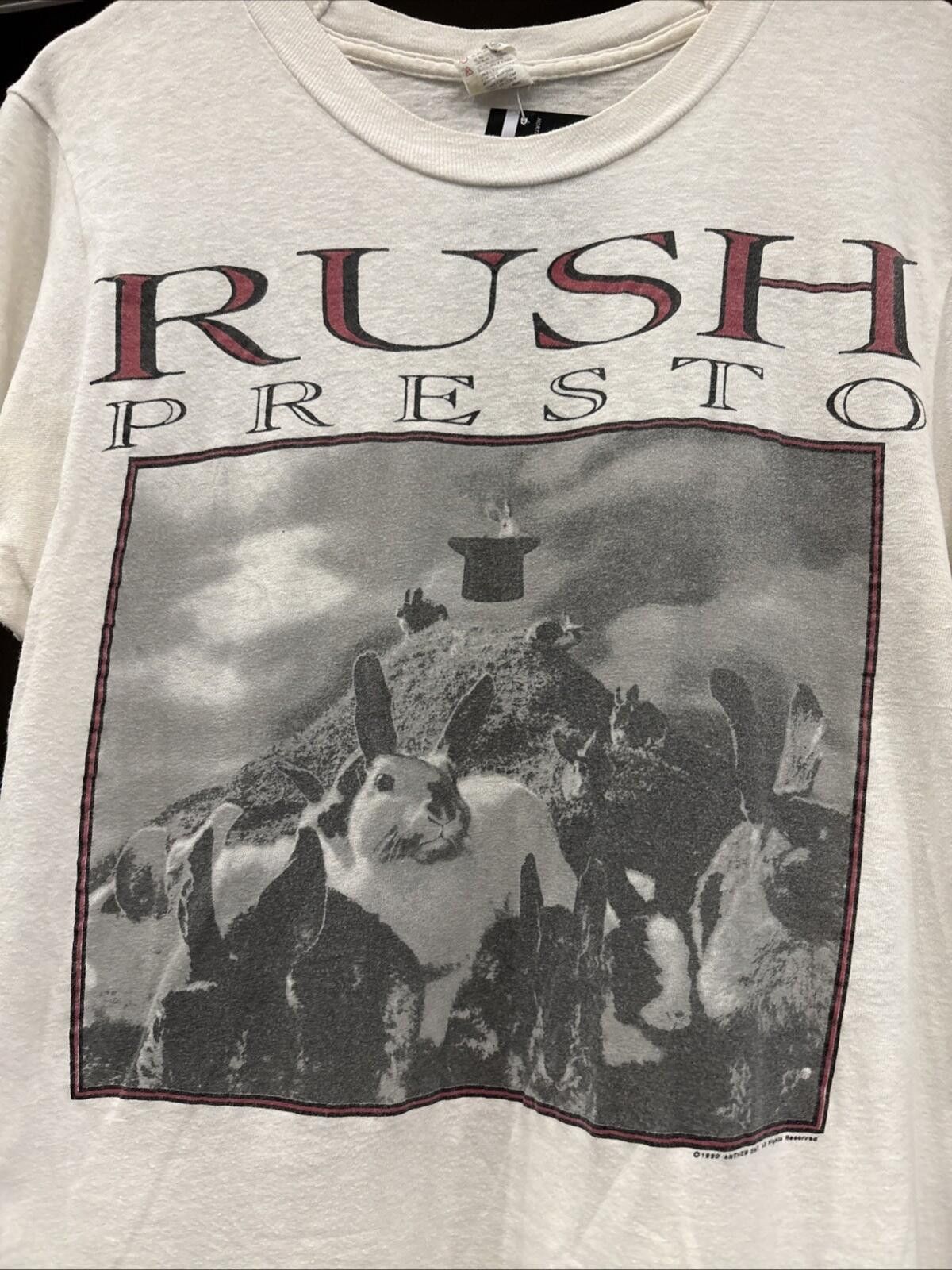 Fruit Of The Loom Vintage 80’s White Rush Presto North American Tour T-shirt Size US M / EU 48-50 / 2 - 2 Thumbnail